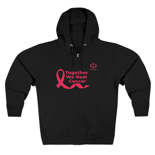 Breast Cancer Awareness Zip Hoodie — "Together We Beat Cancer" Pink Ribbon