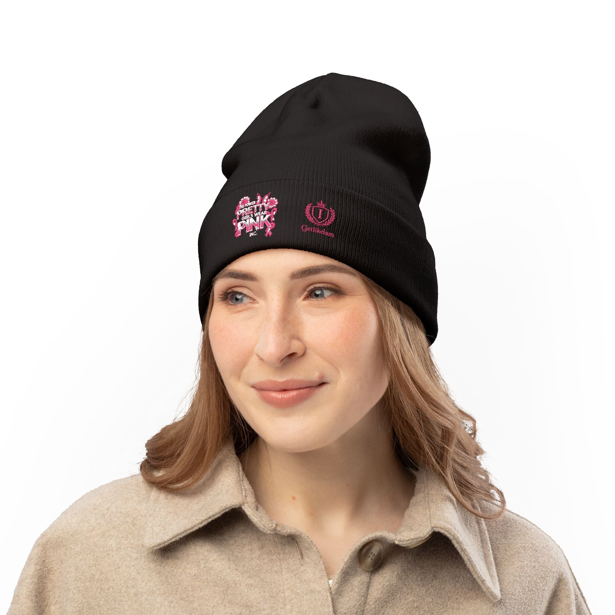 Embroidered Knit Beanie — "Pretty Girls Wear Pink" Unisex Beanie