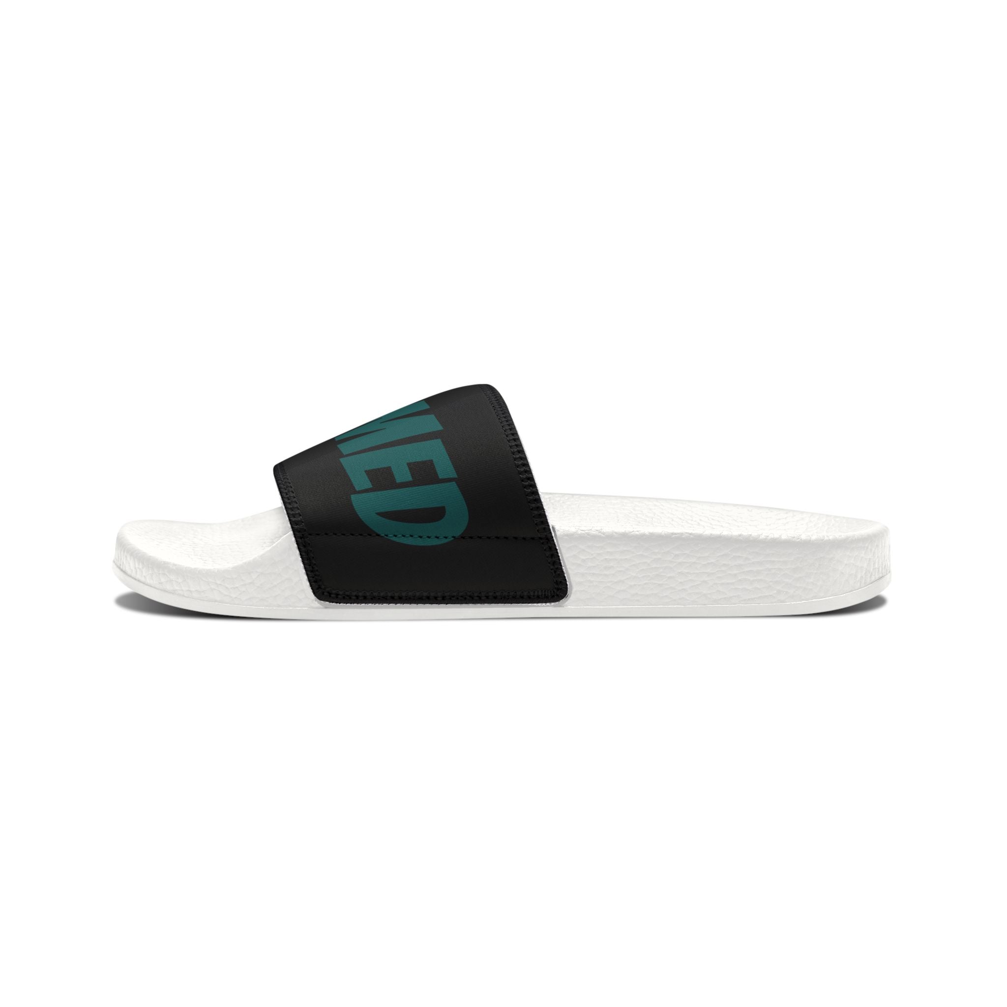 Women's Removable-Strap Slide Sandals — Customizable White Strap with Bold Green Text
