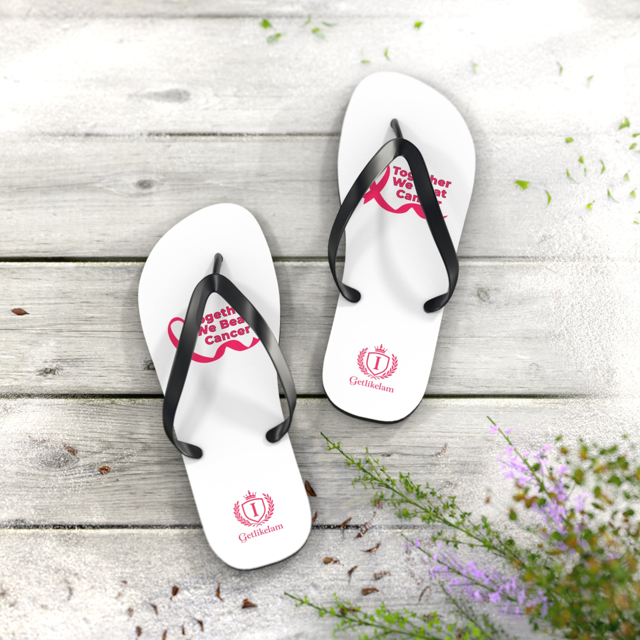 Breast Cancer Awareness Flip Flops — Together We Beat Cancer Pink Ribbon Sandals