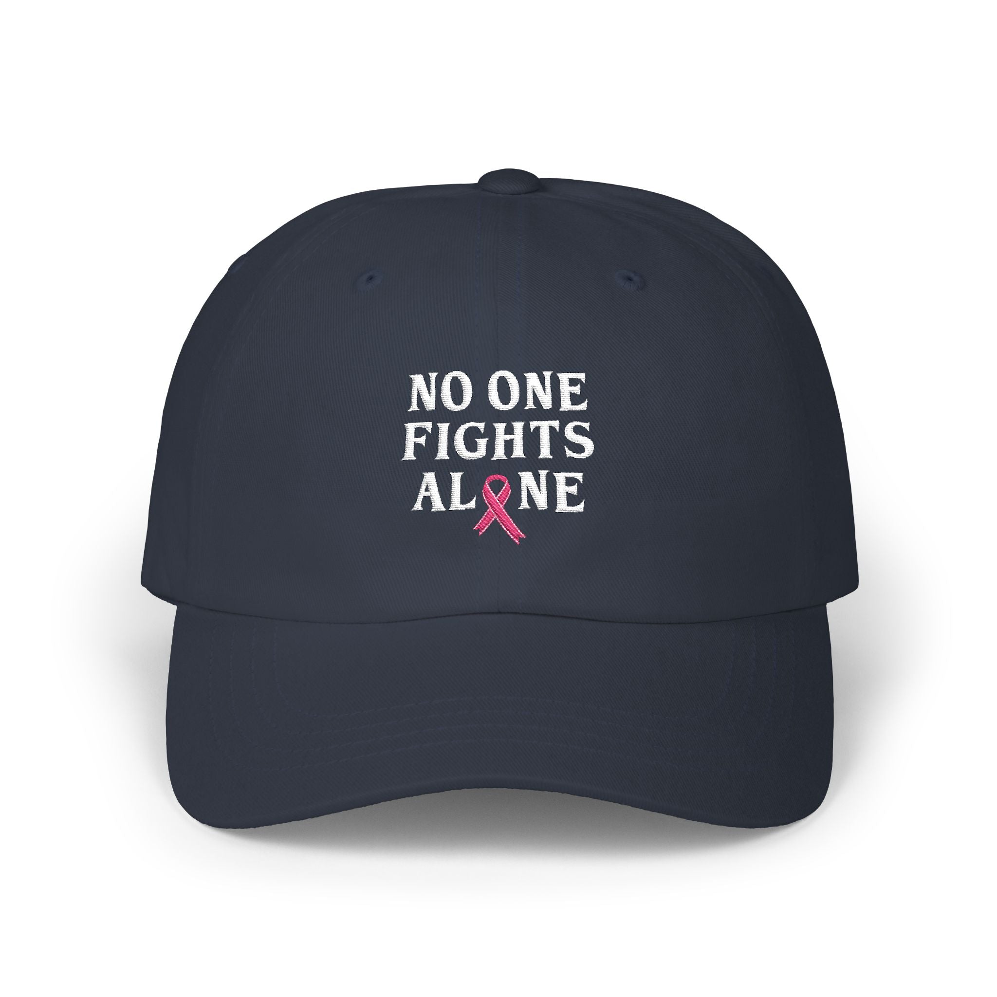 Ball Cap — "No One Fights Alone" Pink Ribbon Cancer Awareness Hat