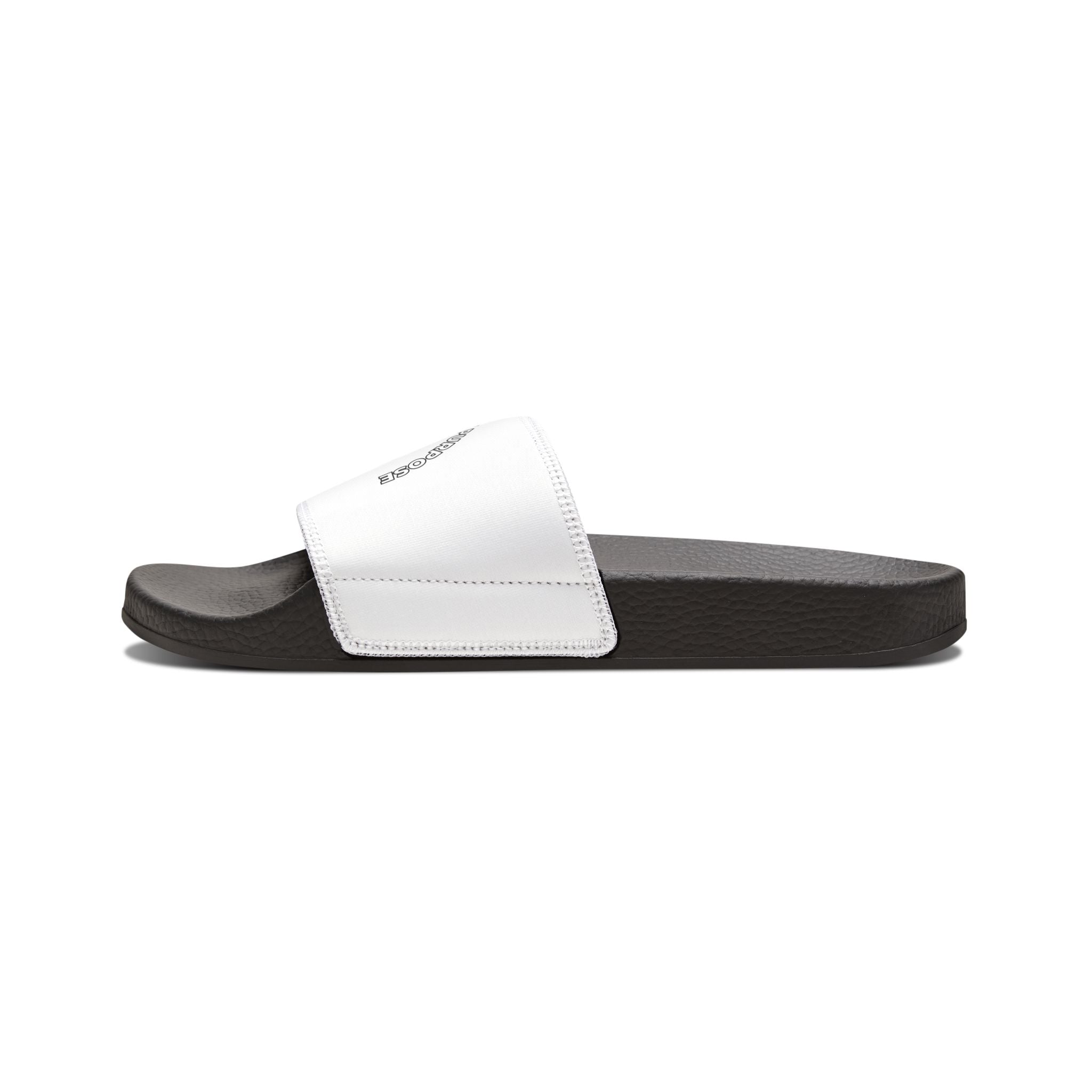 Slide Sandals — White Removable-Strap Slides with Raised Fist Graphic