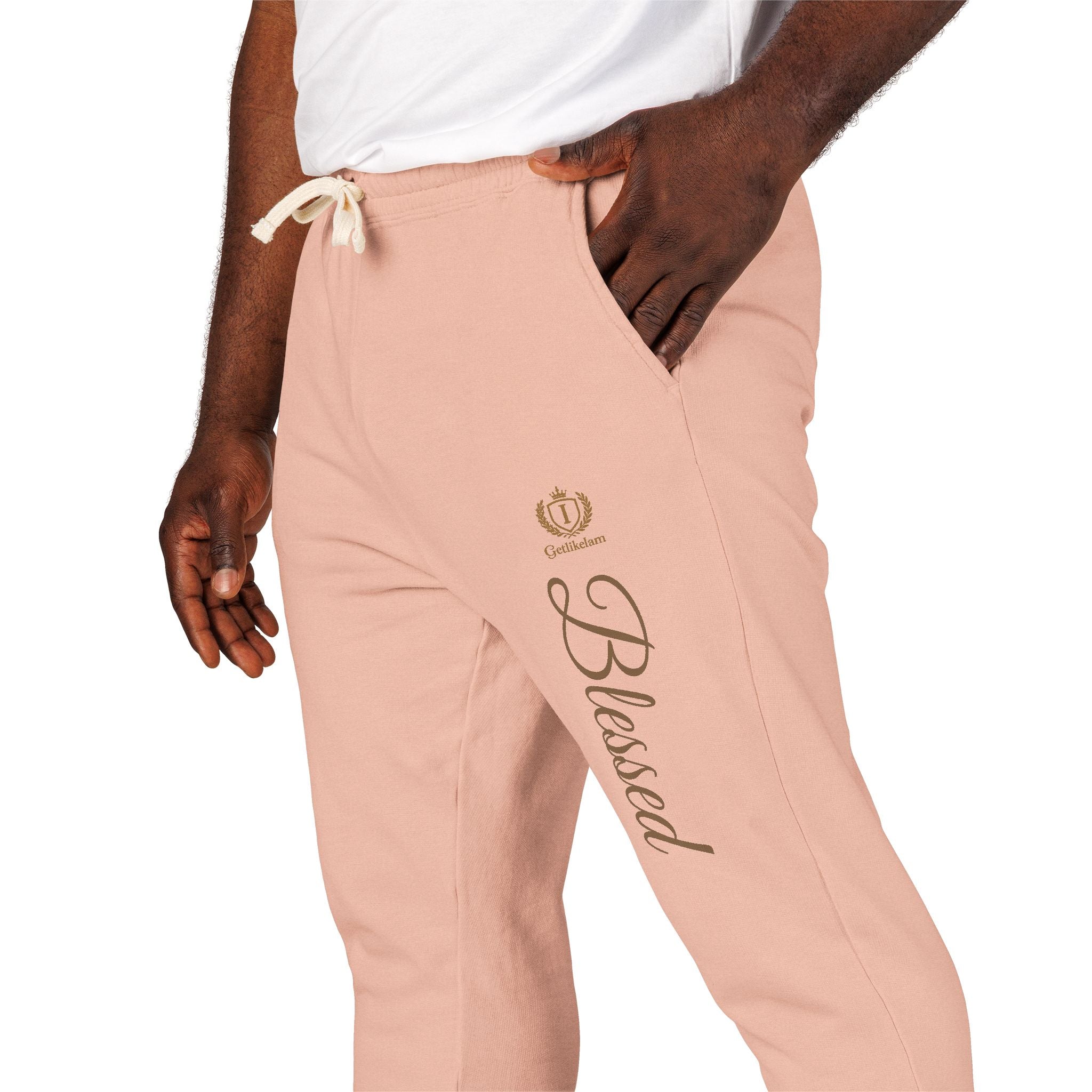 Blessed Script Sweatpants — Cozy Cream Fleece Joggers