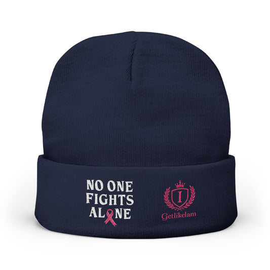 Beanie — "No One Fights Alone" Embroidered Cancer Awareness Knit Cap