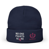 Beanie — "No One Fights Alone" Embroidered Cancer Awareness Knit Cap
