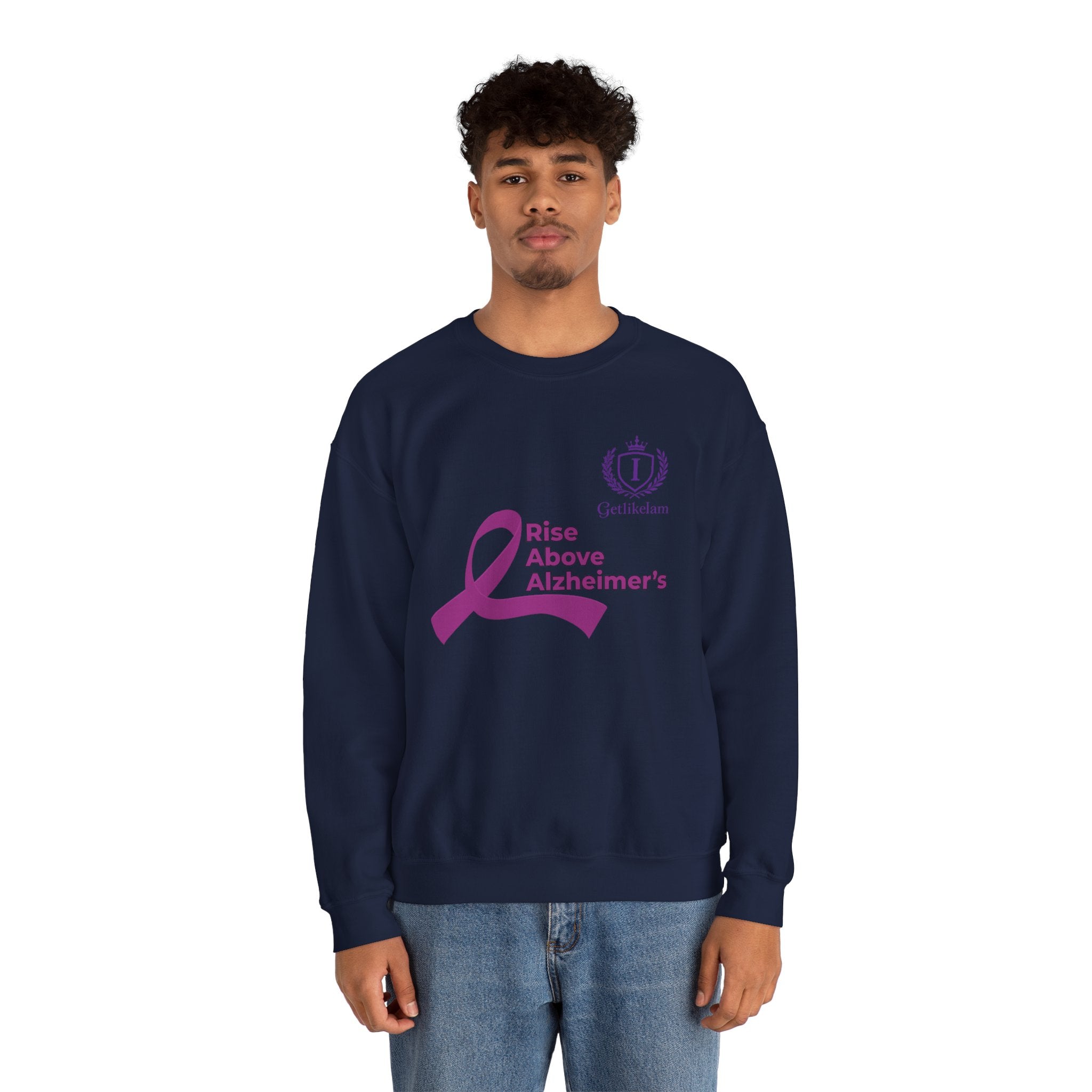 Rise Above Alzheimer's Crewneck Sweatshirt - Purple Ribbon Memory Awareness