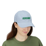 Redeemed Embroidered Dad Cap — White Baseball Hat with Green Script