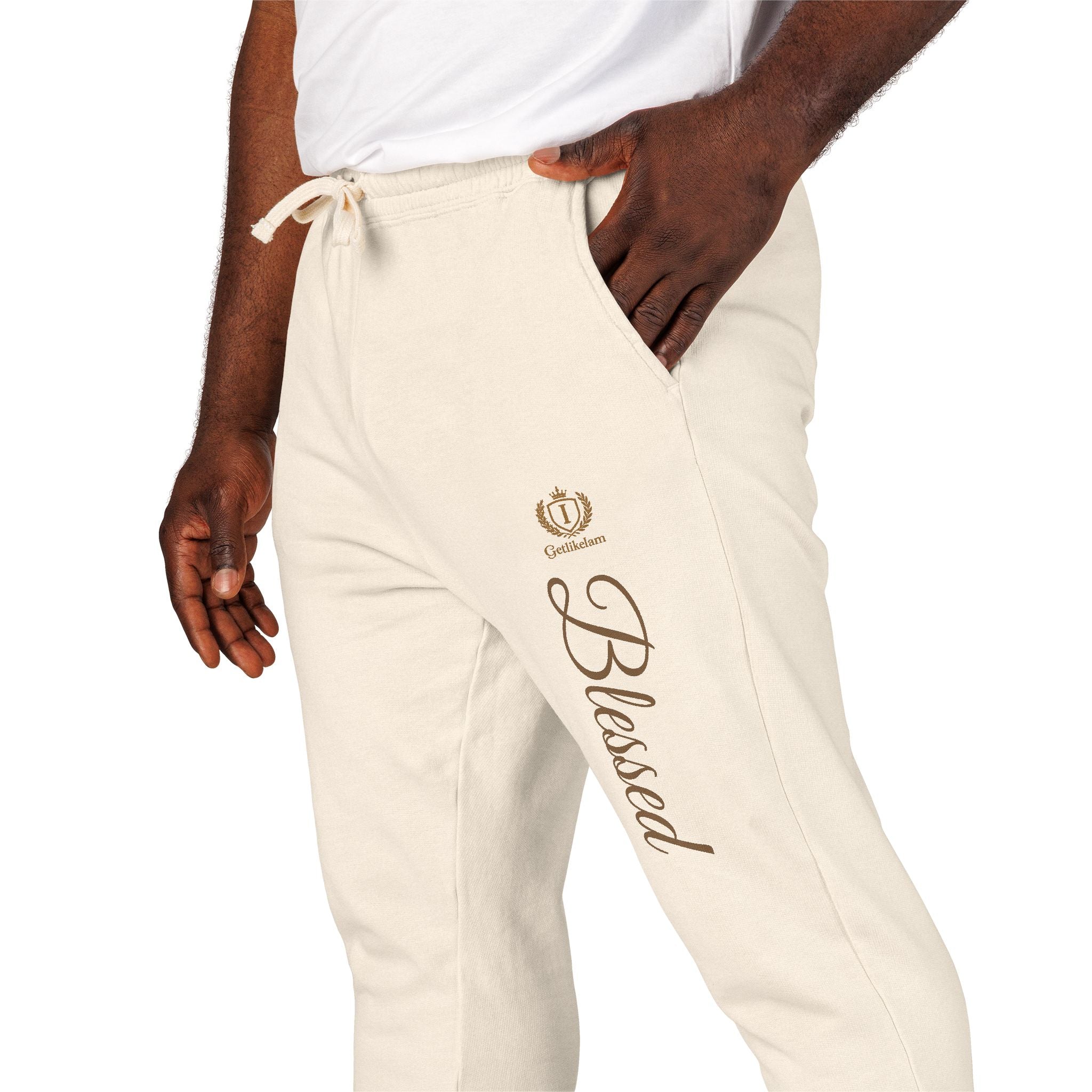 Blessed Script Sweatpants — Cozy Cream Fleece Joggers