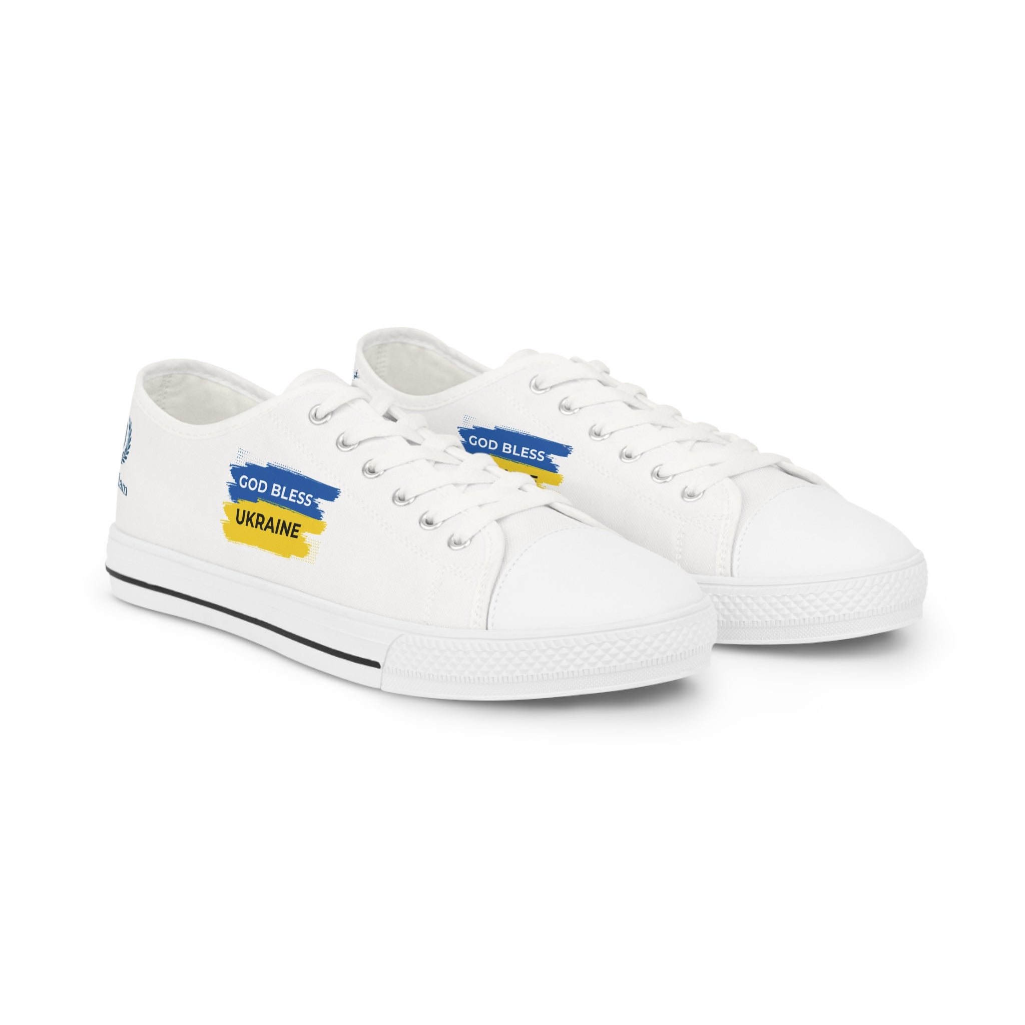 Men's Low Top Sneakers — 'God Bless Ukraine' Blue & Yellow Canvas Shoes