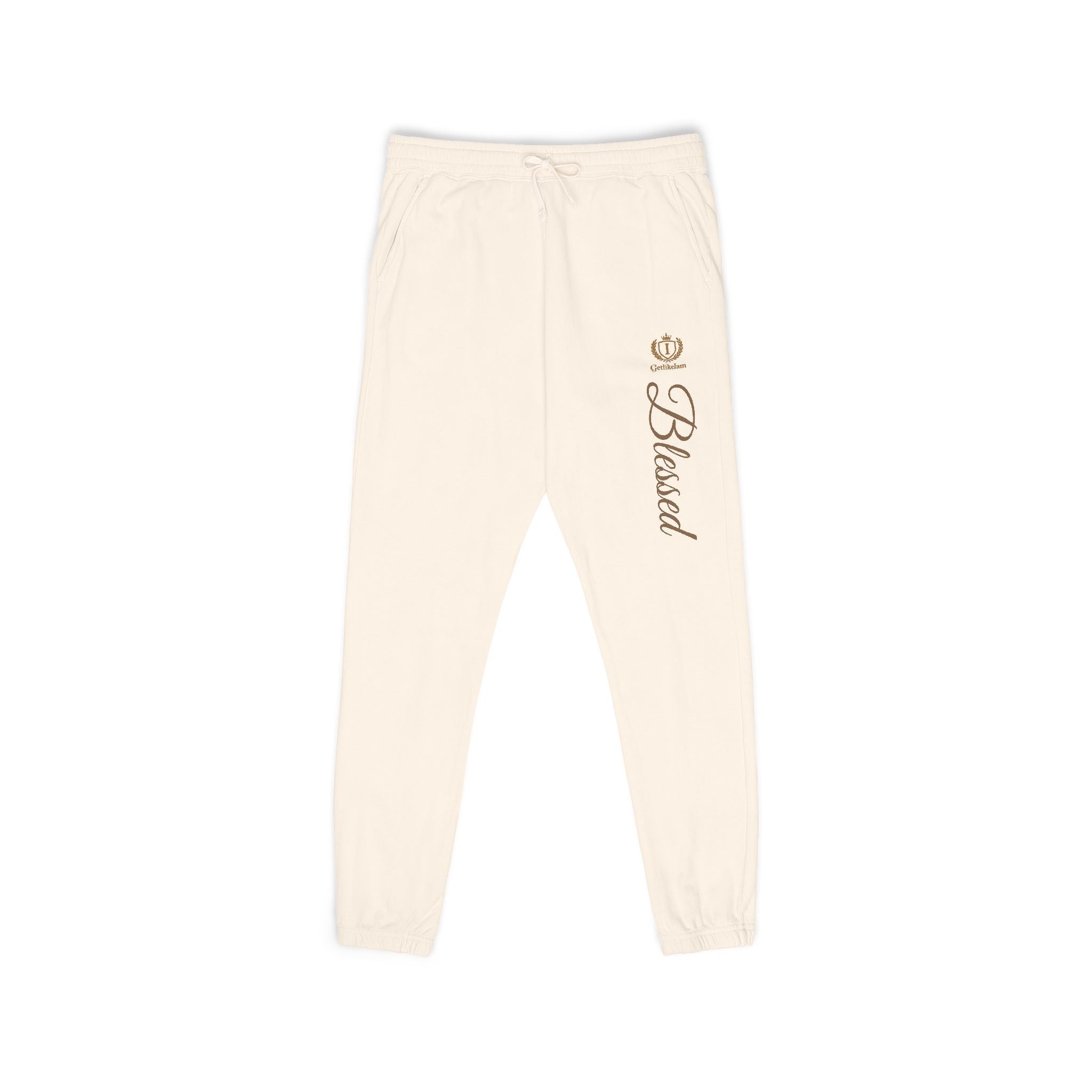 Blessed Script Sweatpants — Cozy Cream Fleece Joggers