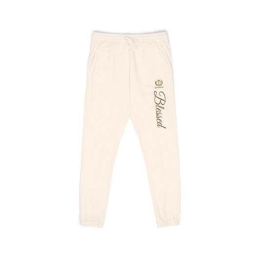 Blessed Script Sweatpants — Cozy Cream Fleece Joggers