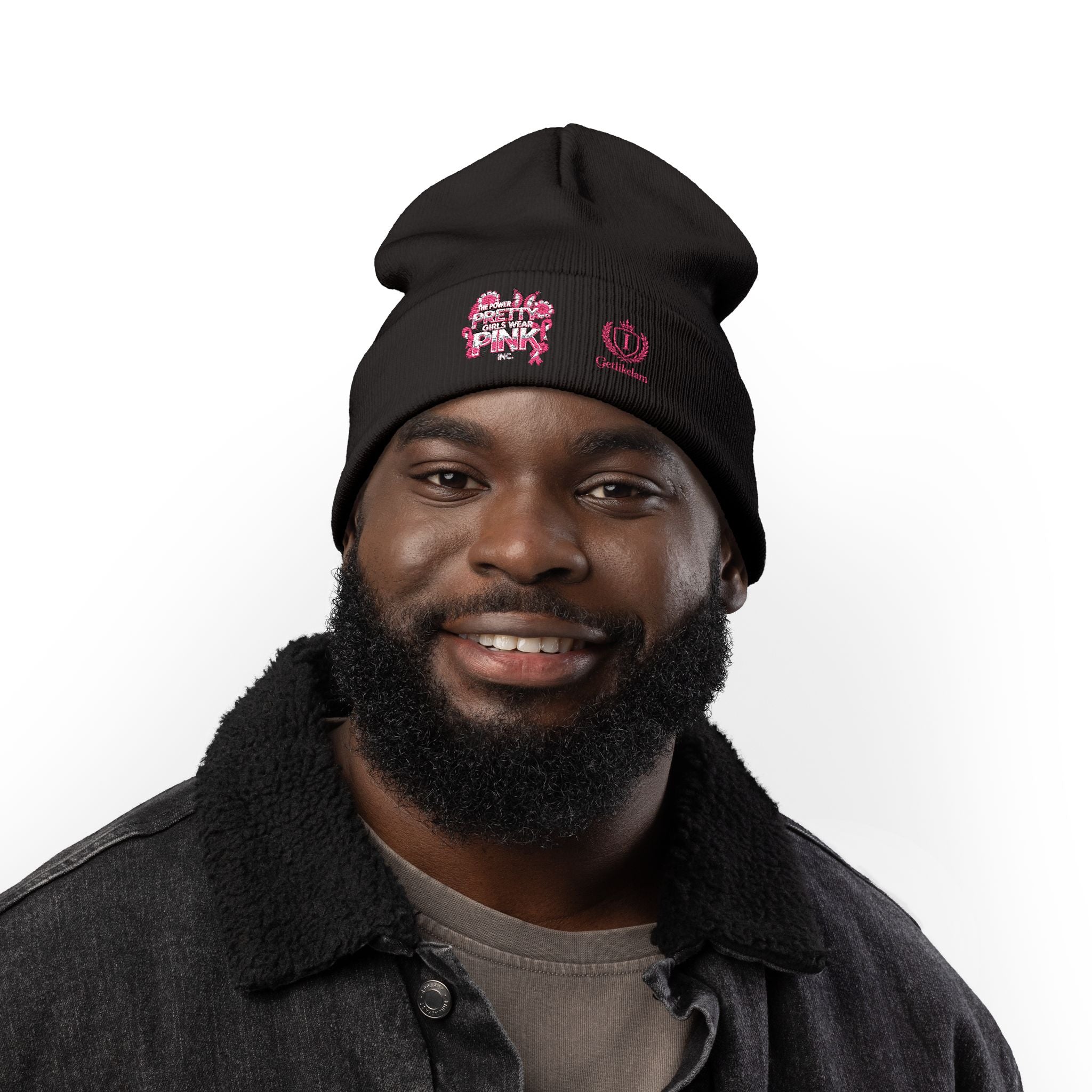 Embroidered Knit Beanie — "Pretty Girls Wear Pink" Unisex Beanie