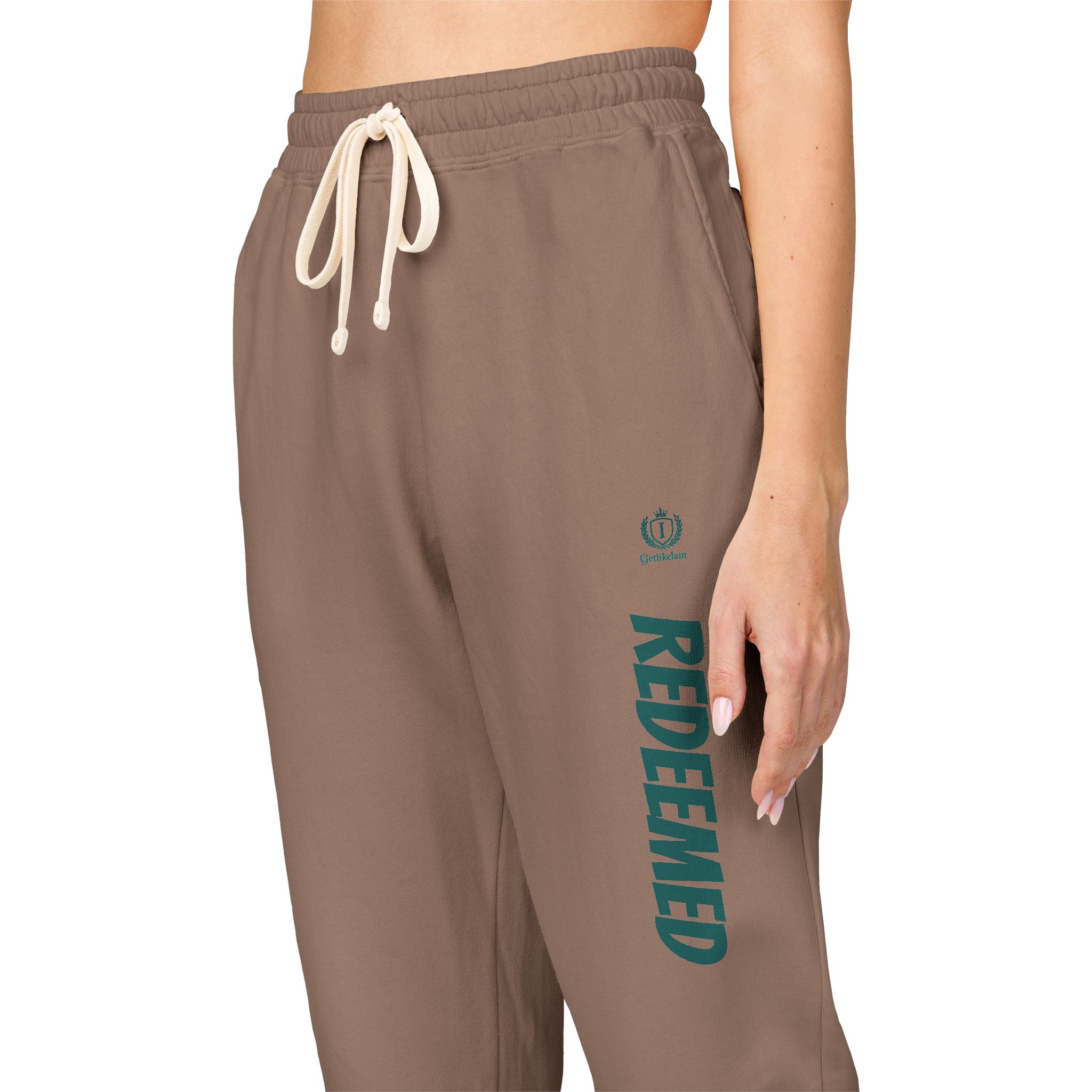 Cream 'Roosevelt' Vertical Logo Sweatpants — Cozy Garment-Dyed Fleece