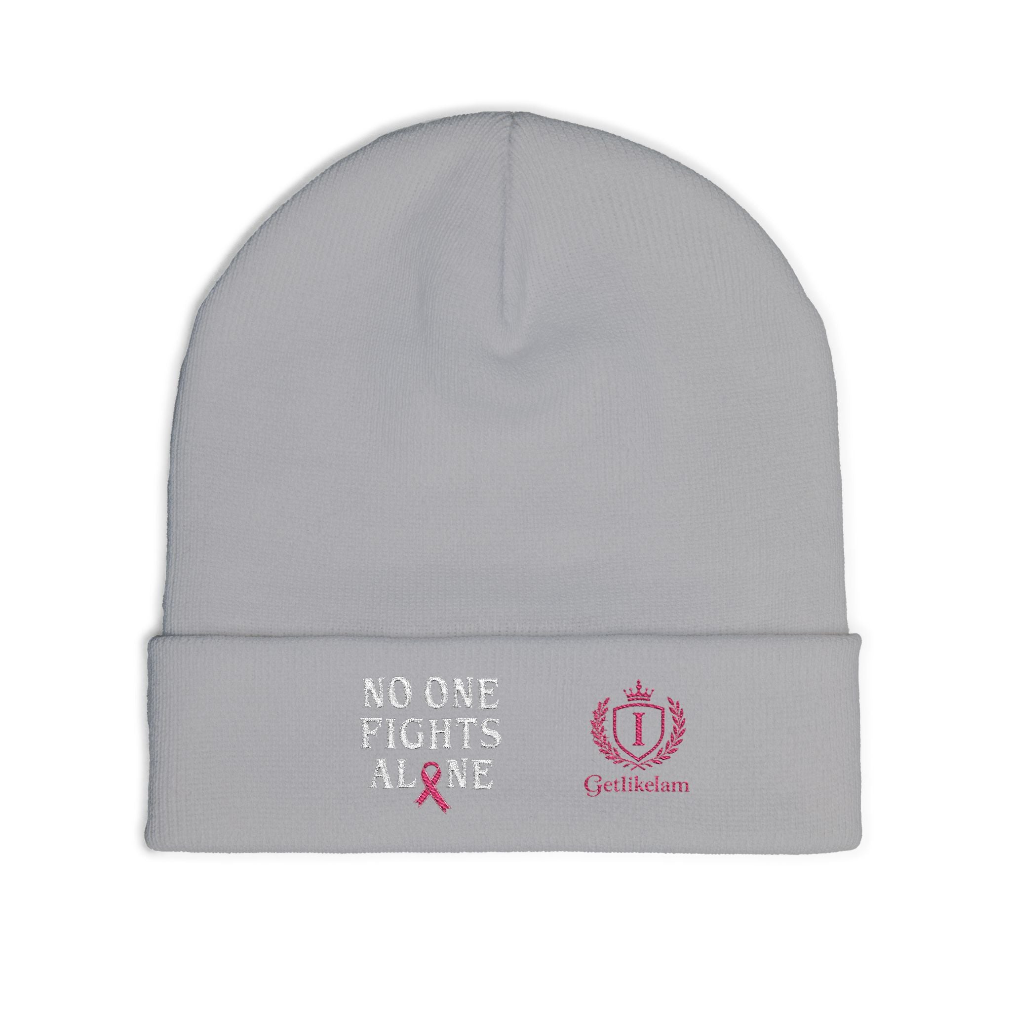 Beanie — "No One Fights Alone" Embroidered Cancer Awareness Knit Cap