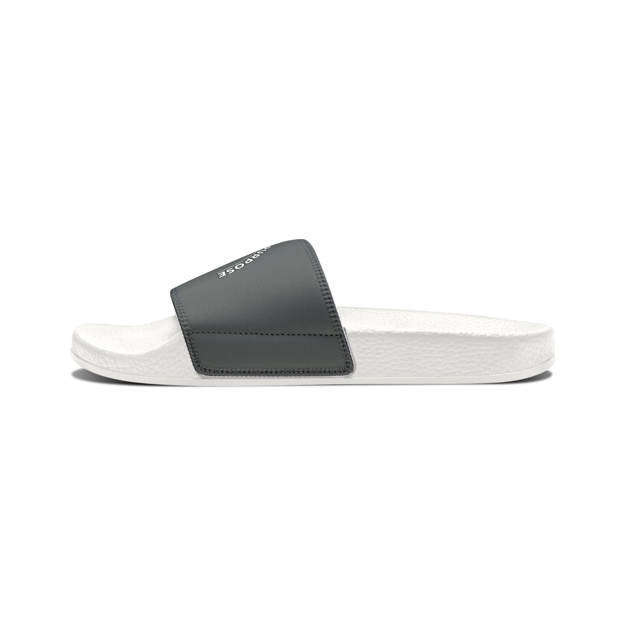 Slide Sandals — White Removable-Strap Slides with Raised Fist Graphic