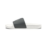 Slide Sandals — White Removable-Strap Slides with Raised Fist Graphic