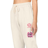 Embroidered Pink Floral Logo Sweatpants — Garment-Dyed Fleece Joggers
