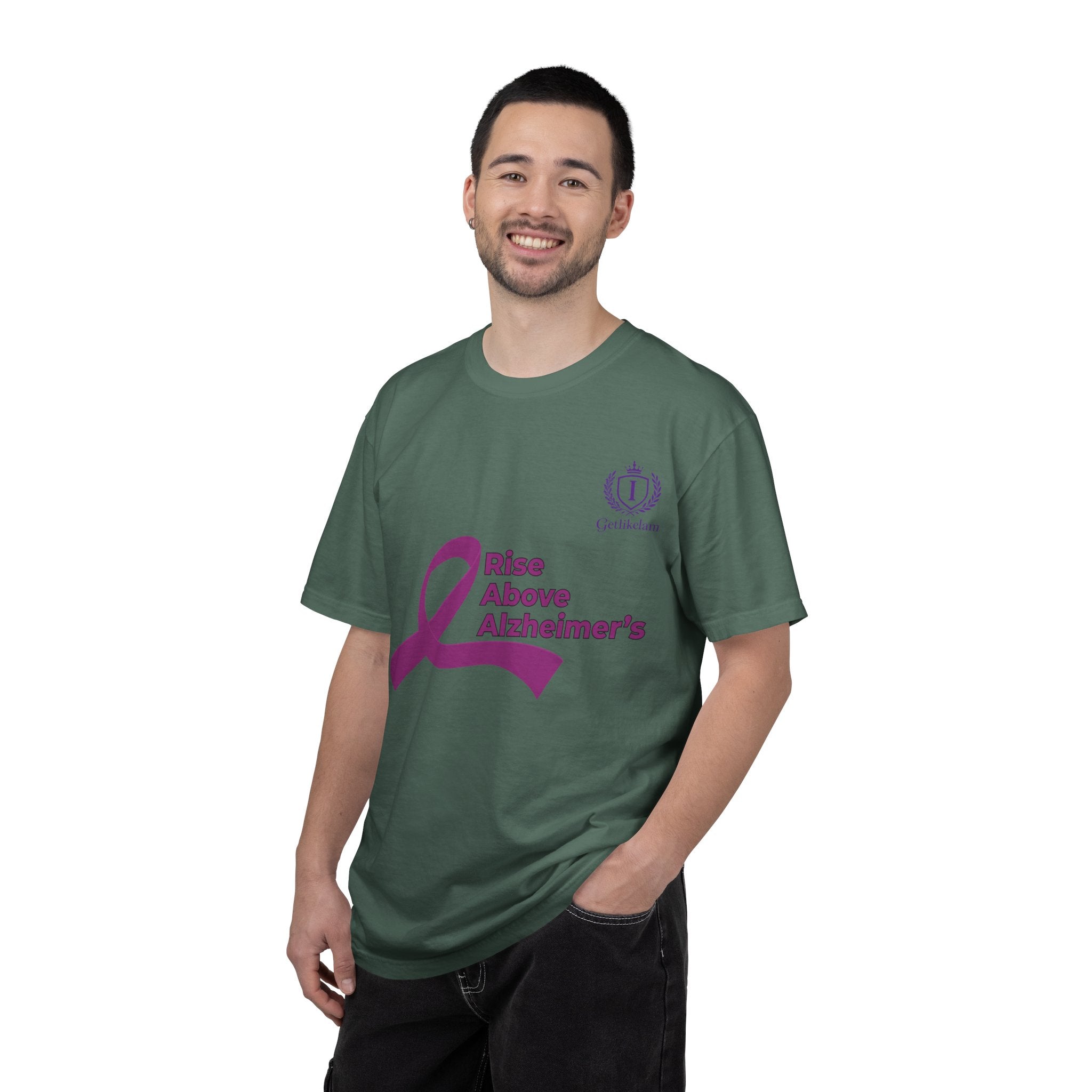 Alzheimer’s Awareness T-Shirt – “Rise Above Alzheimer’s” Purple Ribbon Tee