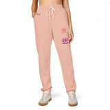 Embroidered Pink Floral Logo Sweatpants — Garment-Dyed Fleece Joggers