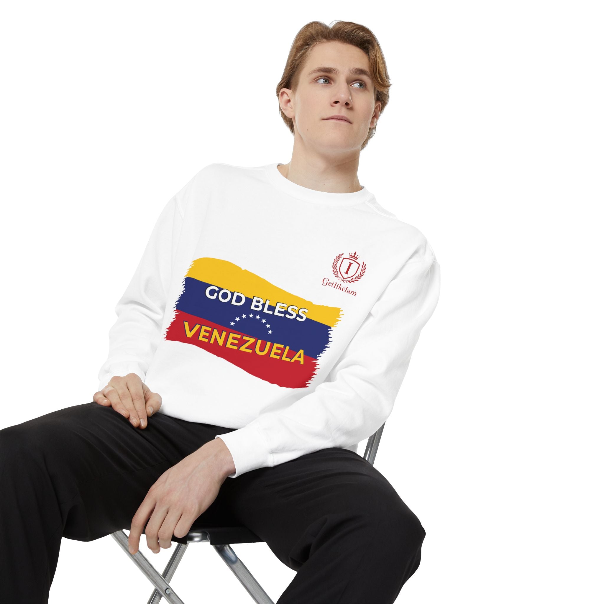 God Bless Venezuela Sweatshirt — Venezuelan Flag Brushstroke Crewneck