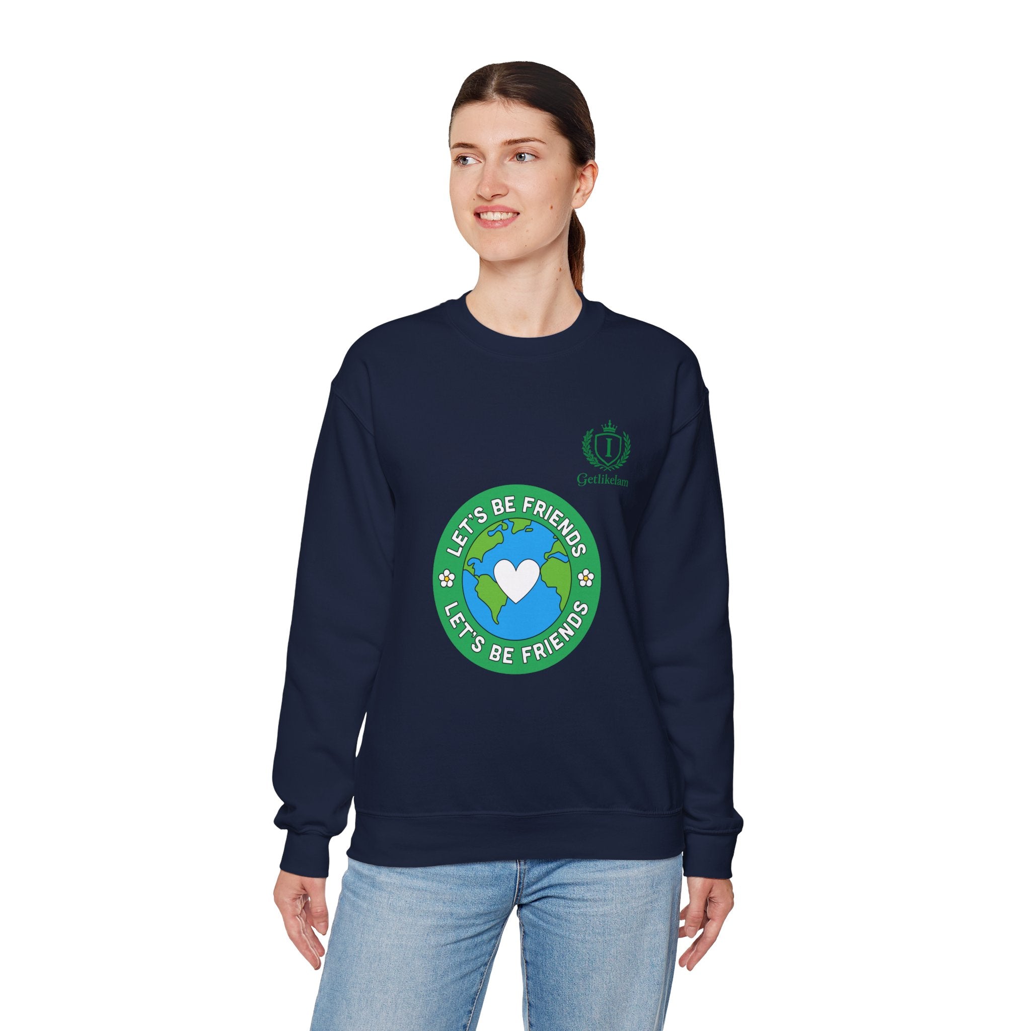Friendship Earth Crewneck Sweatshirt — "Let's Be Friends" Graphic