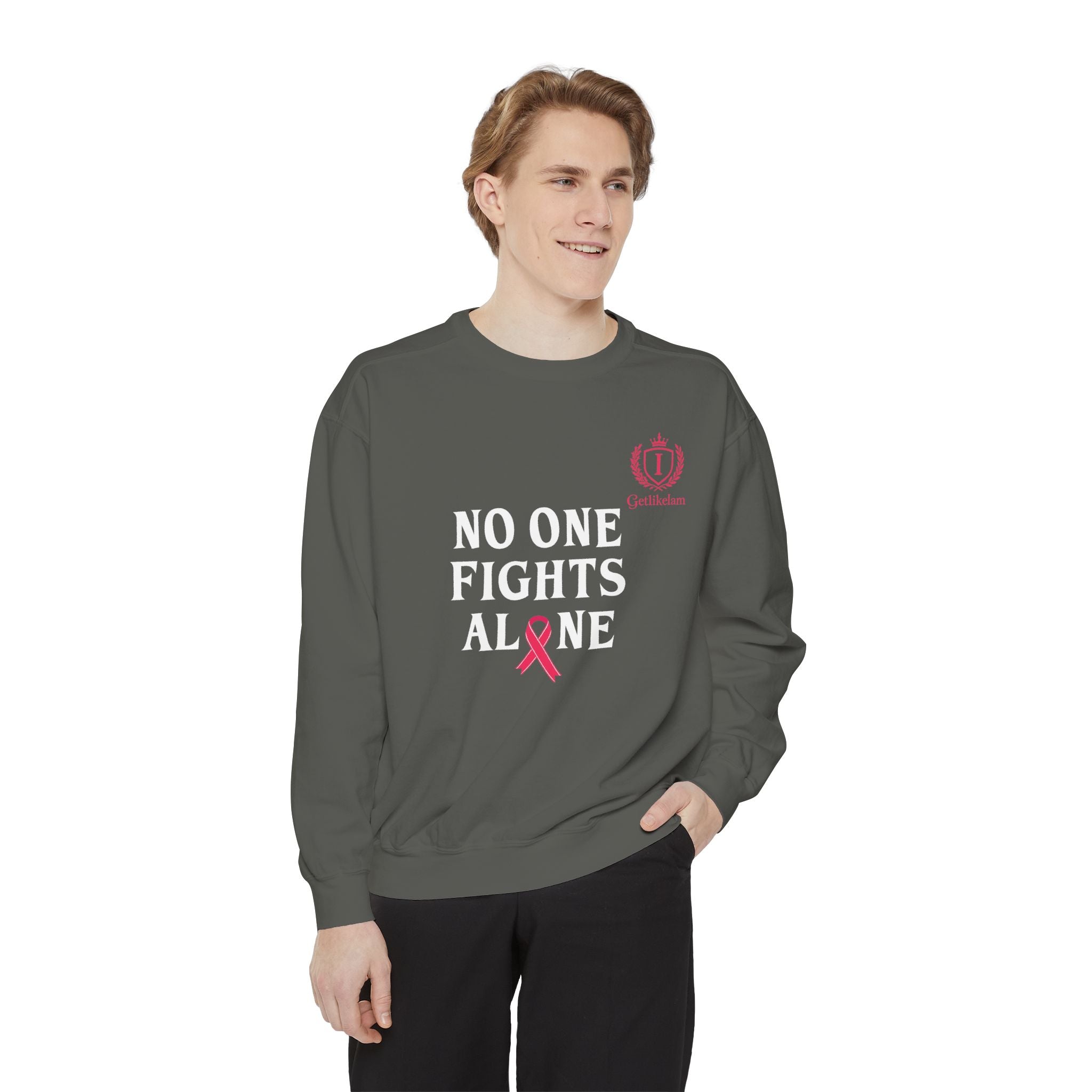 No One Fights Alone Sweatshirt — Cancer Awareness Crewneck