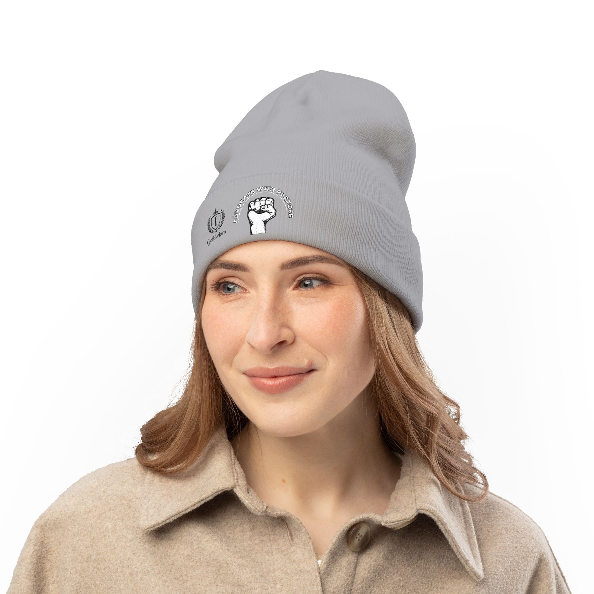 Embroidered "End Of Care With Attitude" Fist Knit Beanie