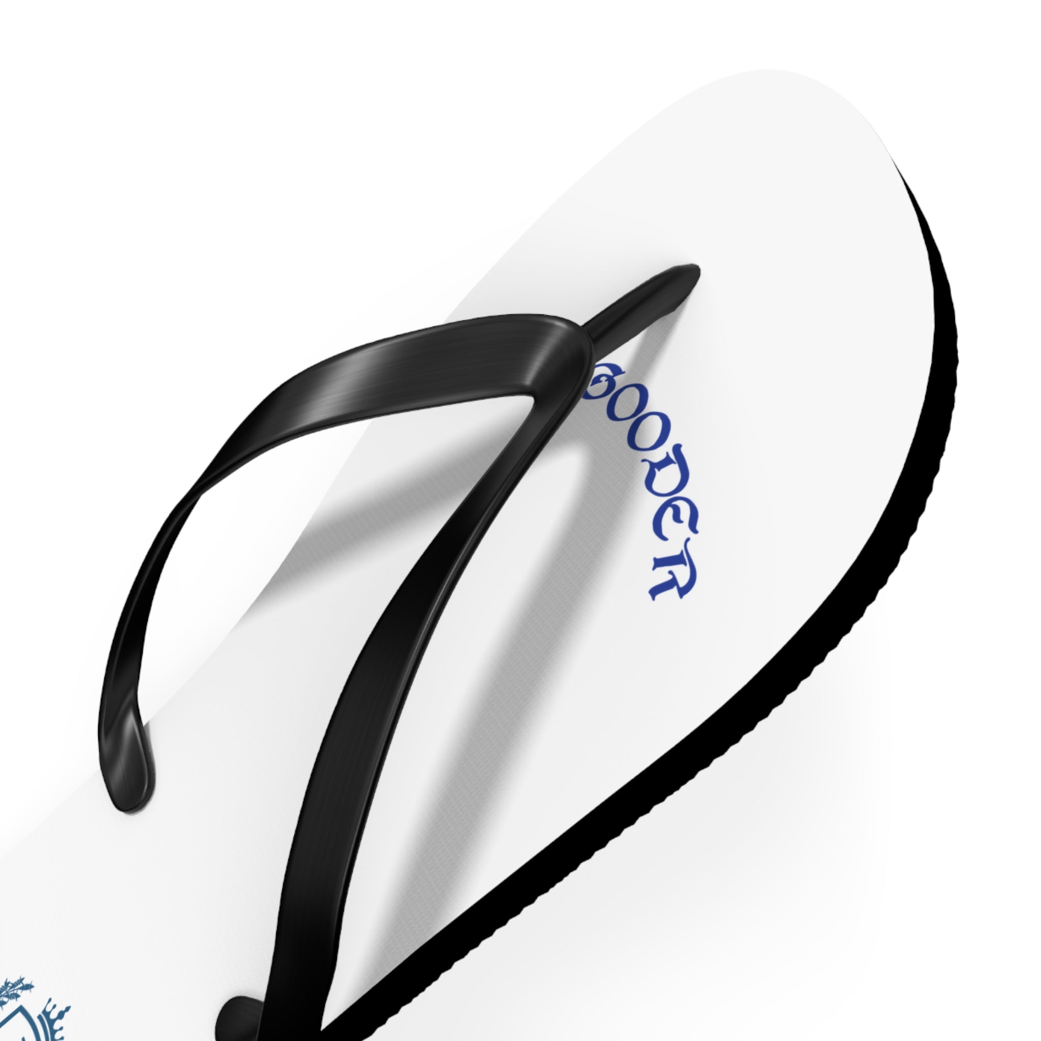 Personalized White Flip Flops with Blue Crest Logo – Custom Pool & Beach Sandals