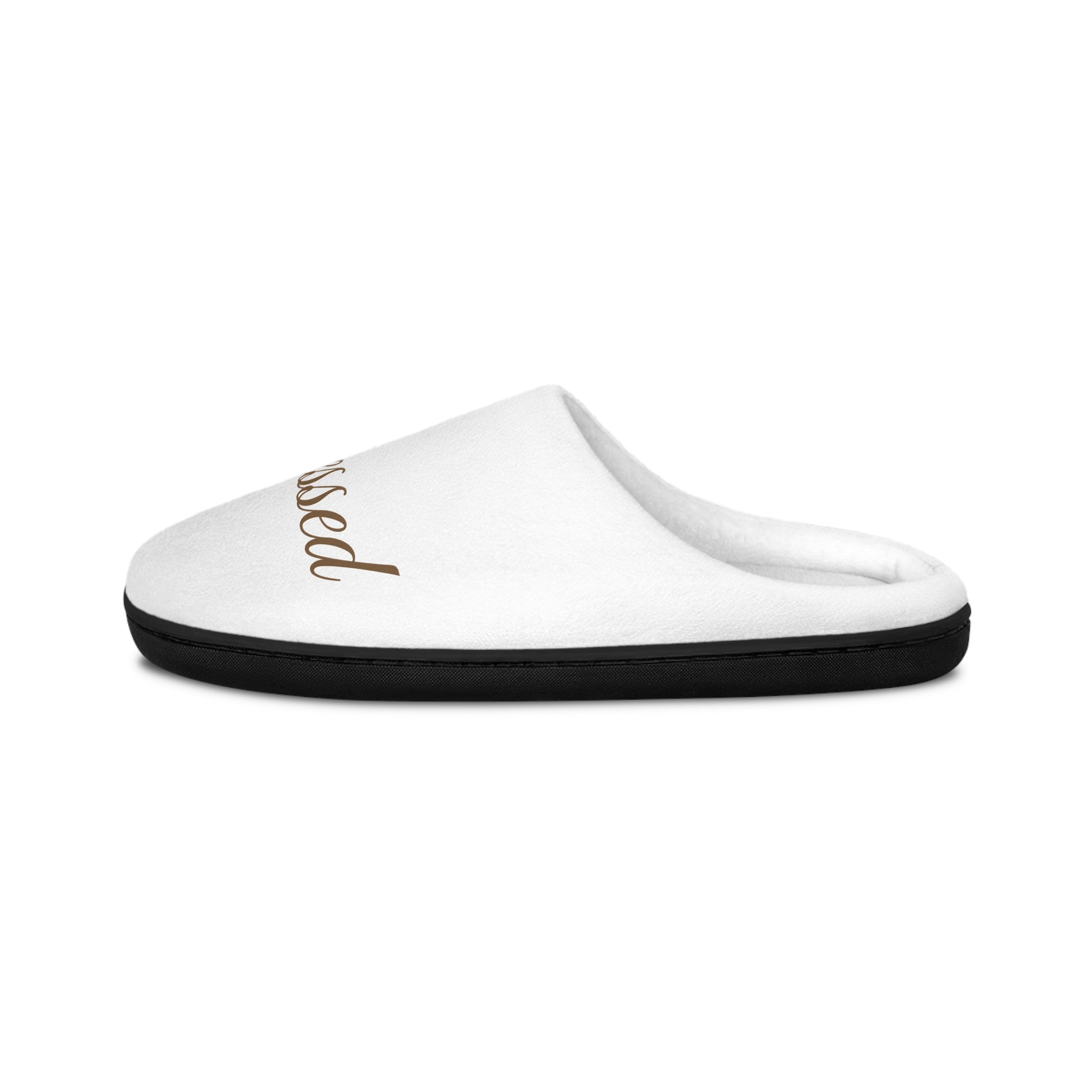 Men's Indoor Slippers — Soft White Home Slides with 'Blessed' Script