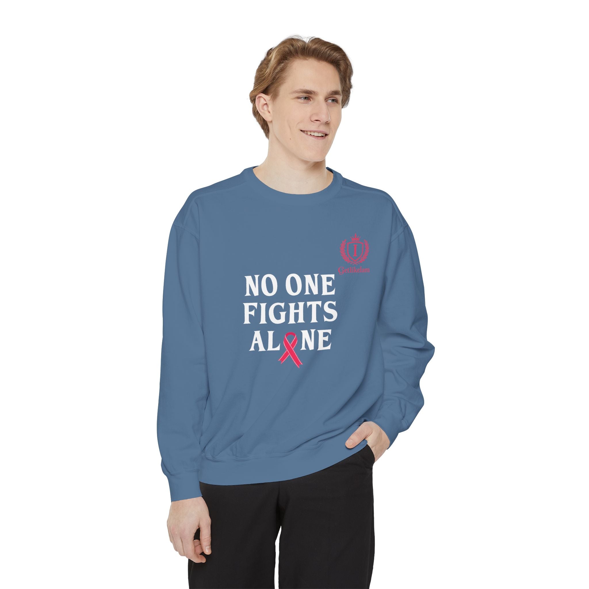 No One Fights Alone Sweatshirt — Cancer Awareness Crewneck