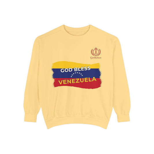 God Bless Venezuela Sweatshirt — Venezuelan Flag Brushstroke Crewneck