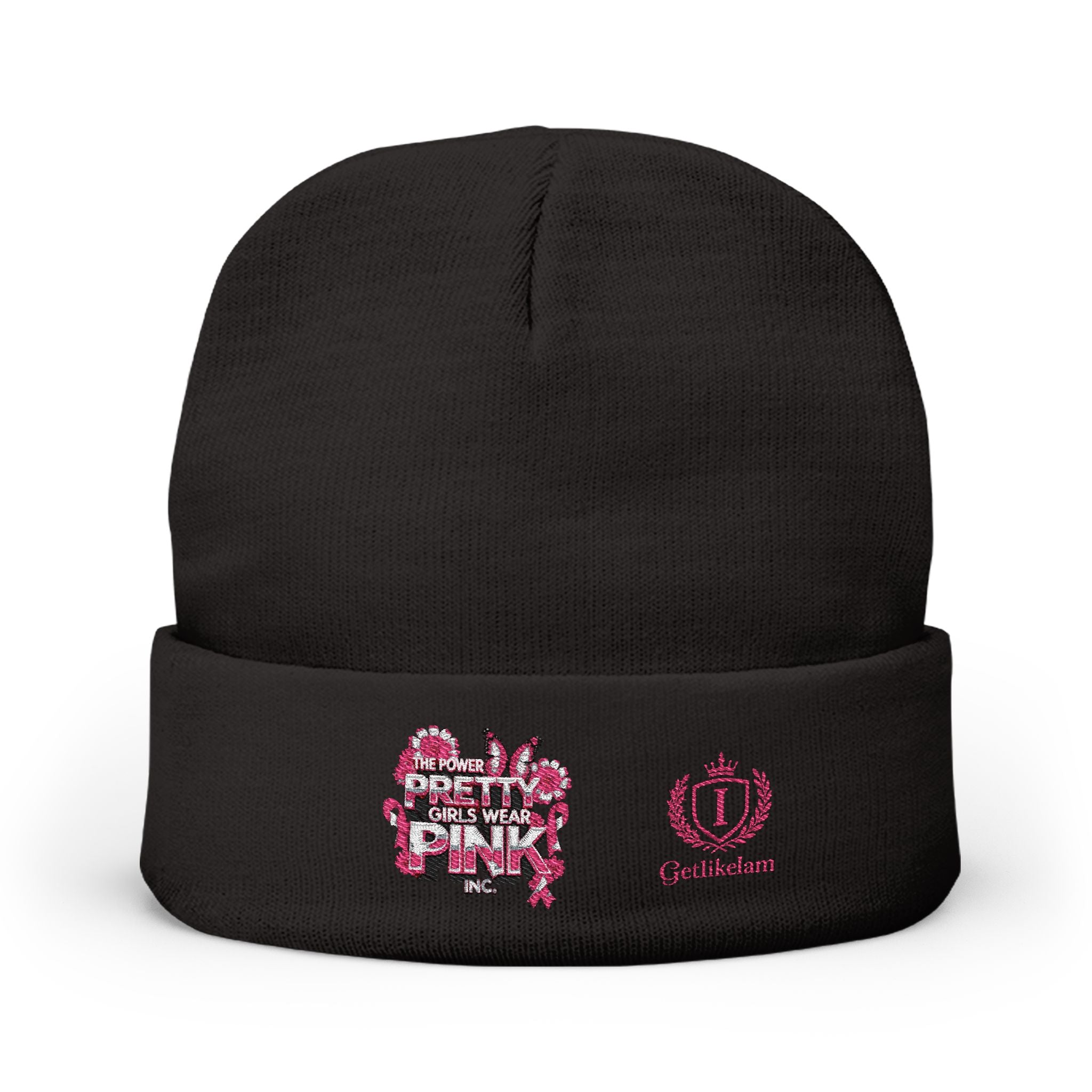 Embroidered Knit Beanie — "Pretty Girls Wear Pink" Unisex Beanie