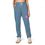 Embroidered Pink Floral Logo Sweatpants — Garment-Dyed Fleece Joggers