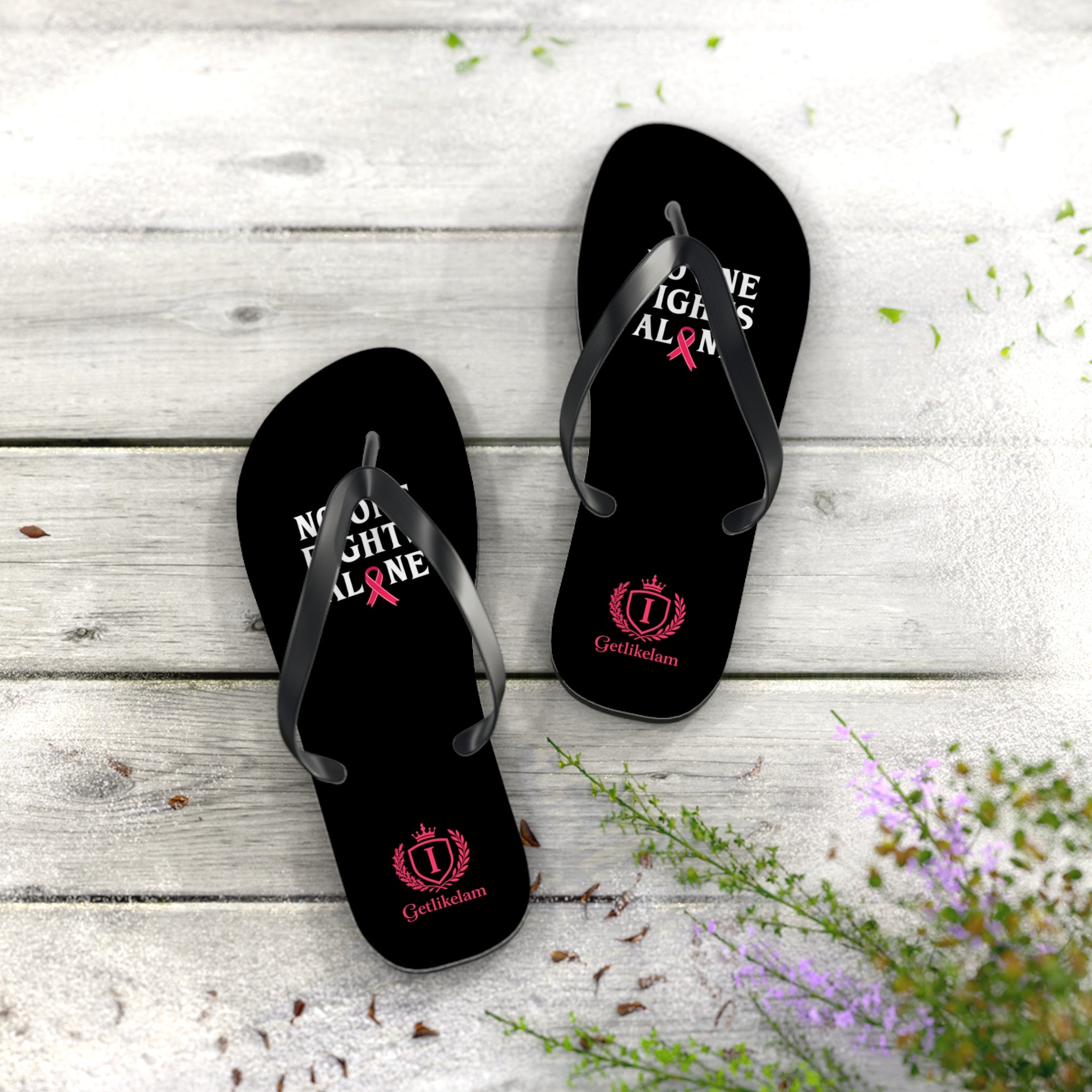 Flip Flops — No One Fights Alone Pink Ribbon Cancer Awareness Sandals