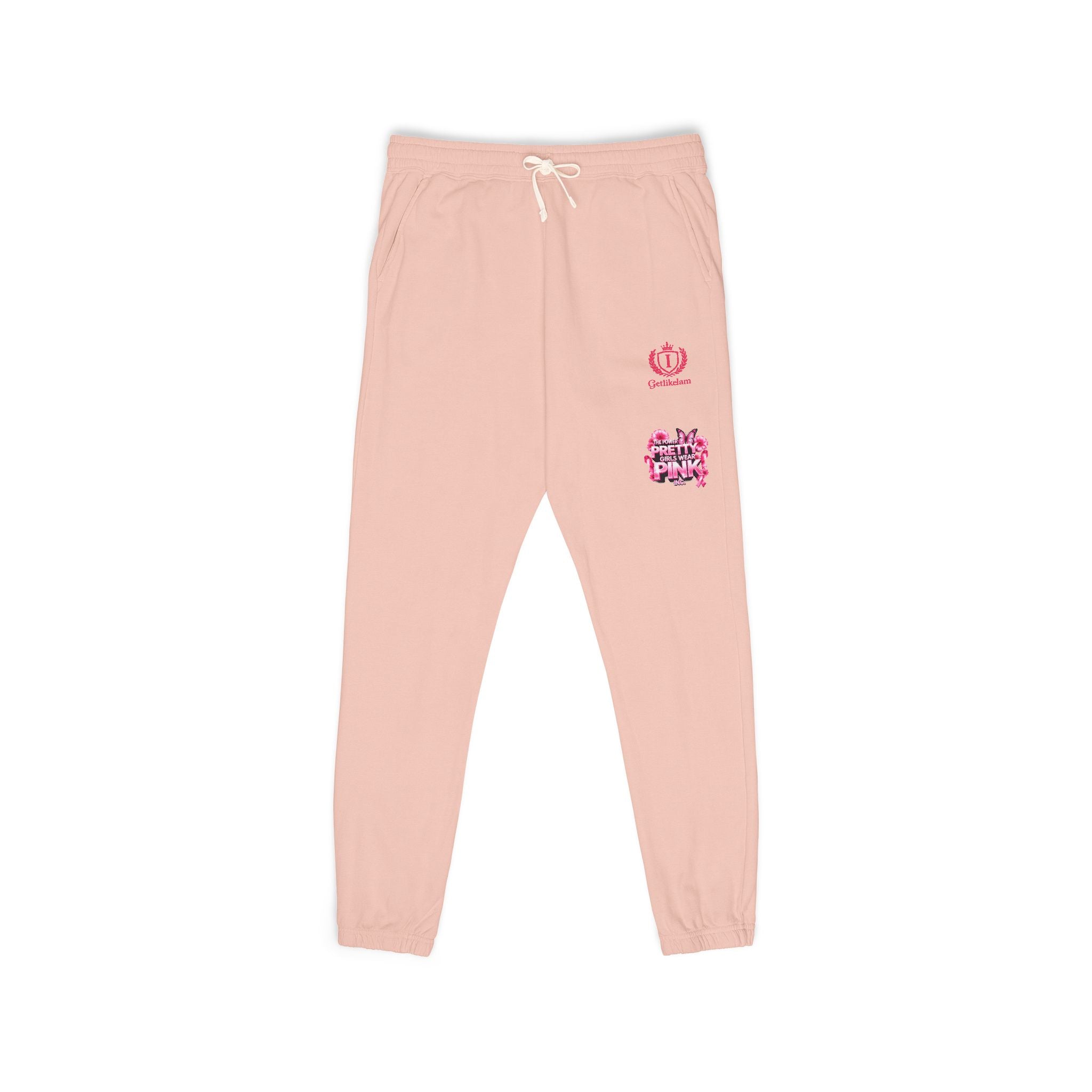 Embroidered Pink Floral Logo Sweatpants — Garment-Dyed Fleece Joggers