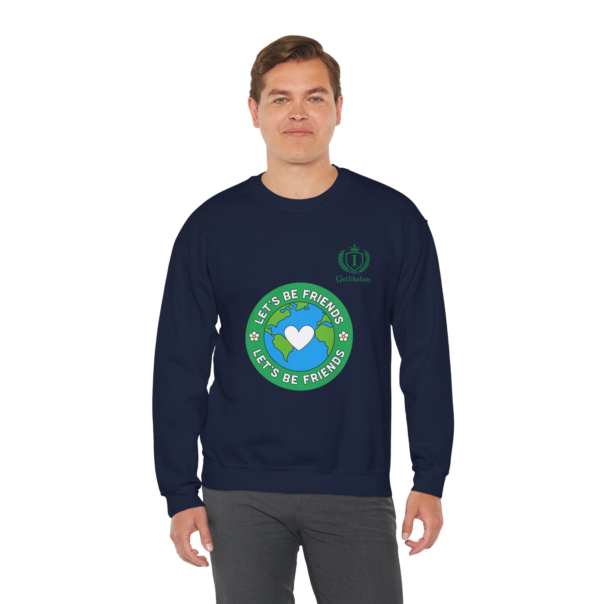 Friendship Earth Crewneck Sweatshirt — "Let's Be Friends" Graphic