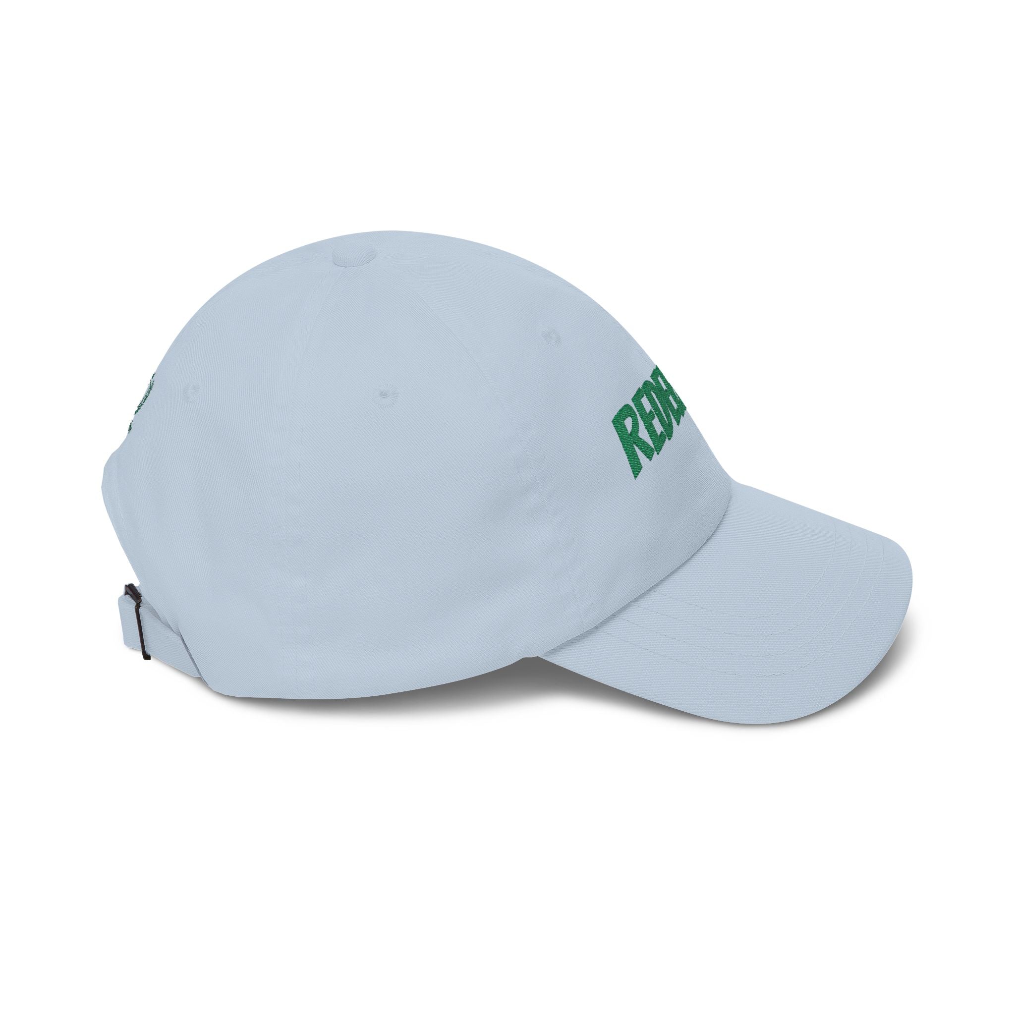 Redeemed Embroidered Dad Cap — White Baseball Hat with Green Script