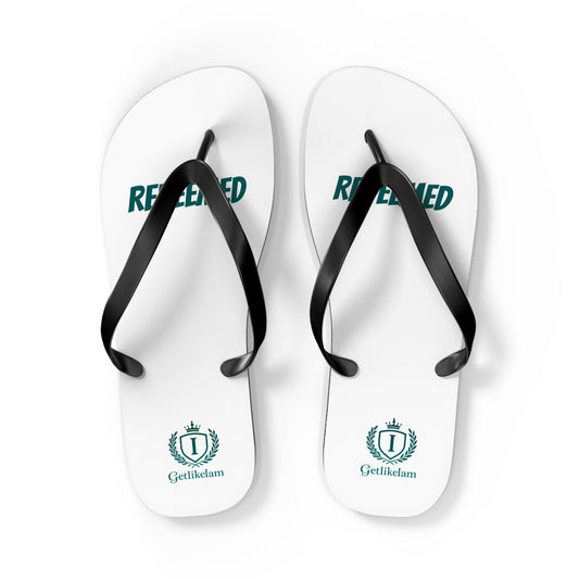 Redeemed Flip Flops — Christian Faith Beach Sandals with Crest Logo