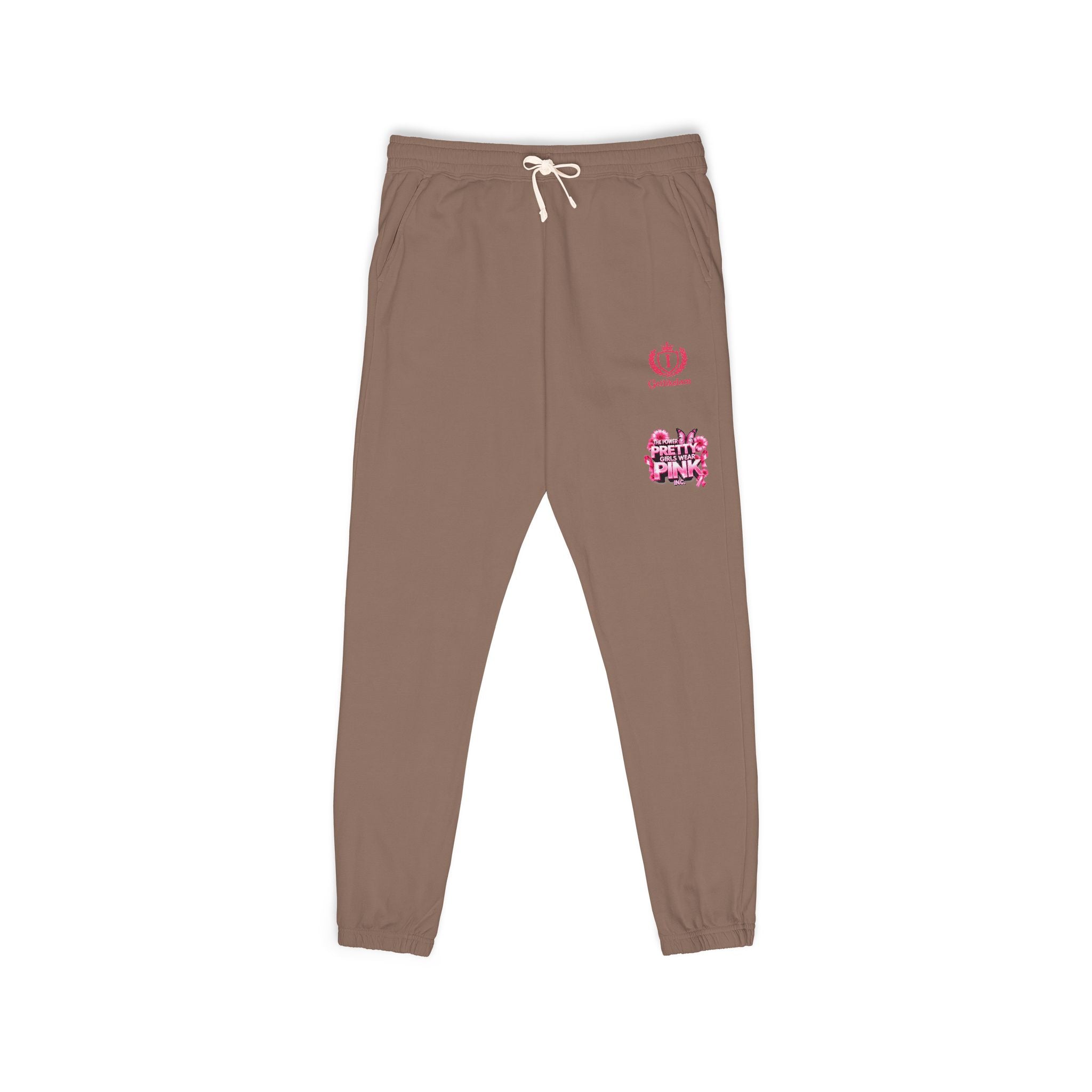 Embroidered Pink Floral Logo Sweatpants — Garment-Dyed Fleece Joggers