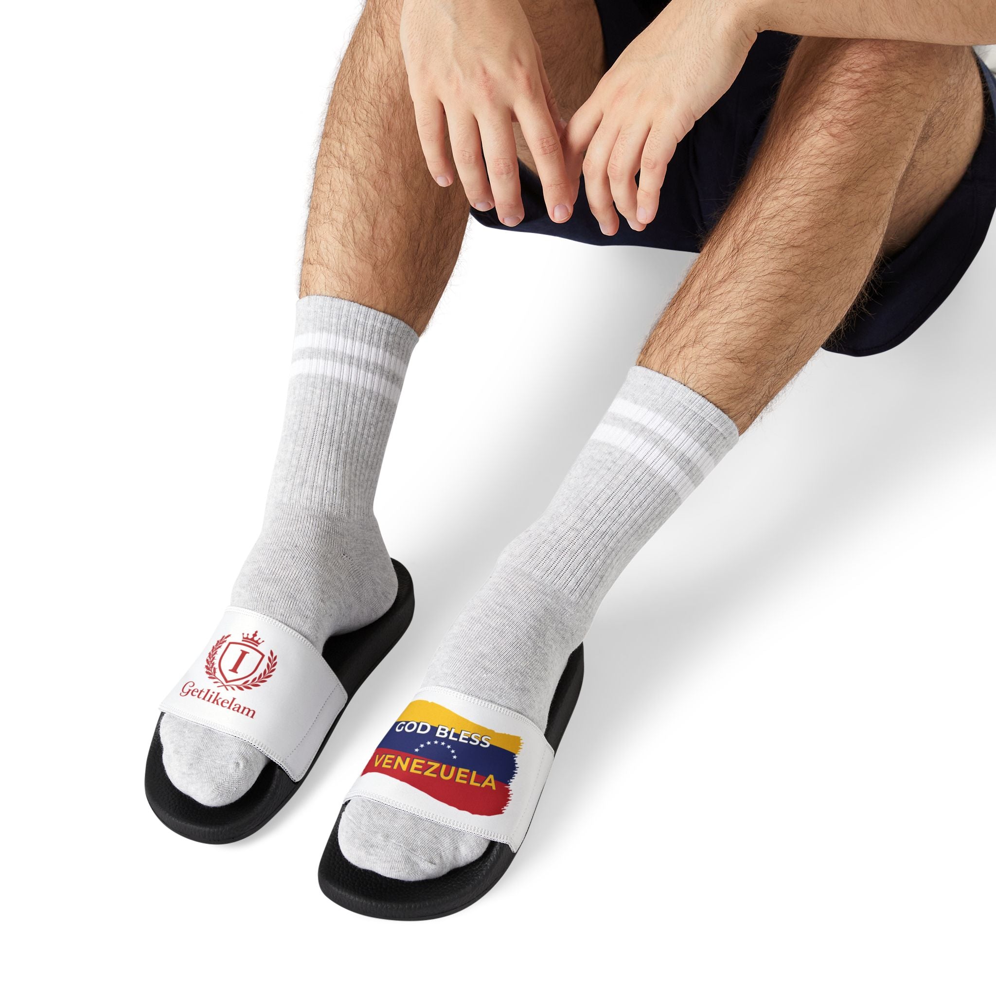 Venezuela Flag Slide Sandals — 'God Bless Venezuela' Adjustable Strap Slides
