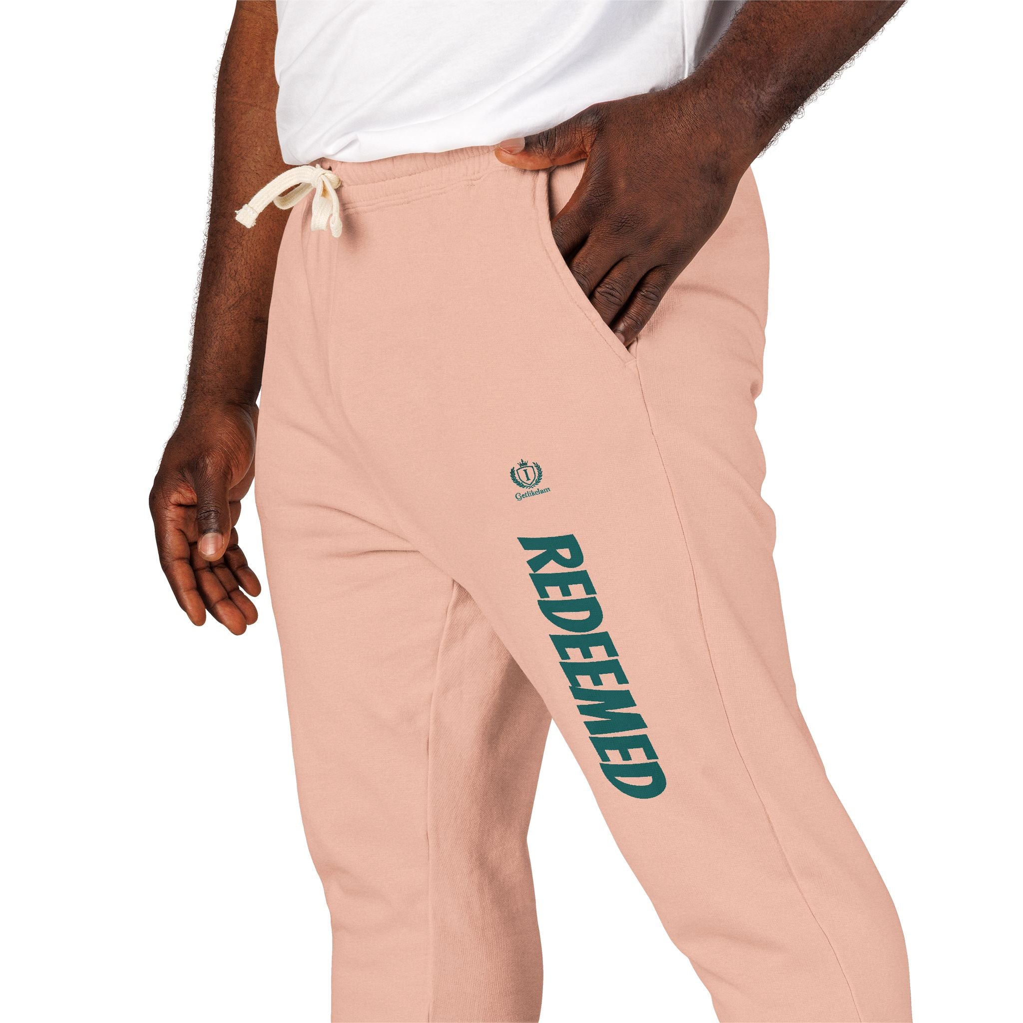 Cream 'Roosevelt' Vertical Logo Sweatpants — Cozy Garment-Dyed Fleece