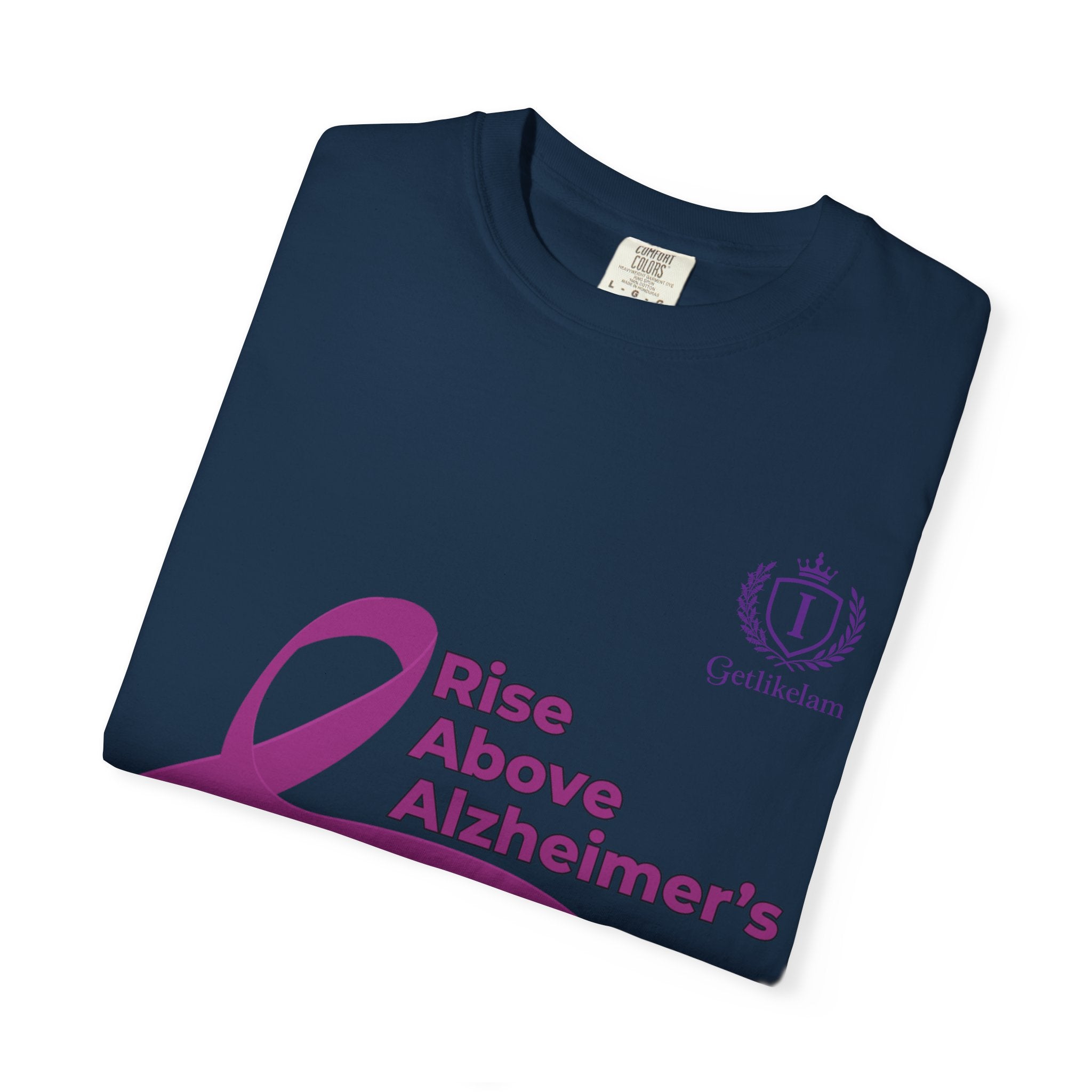Alzheimer’s Awareness T-Shirt – “Rise Above Alzheimer’s” Purple Ribbon Tee