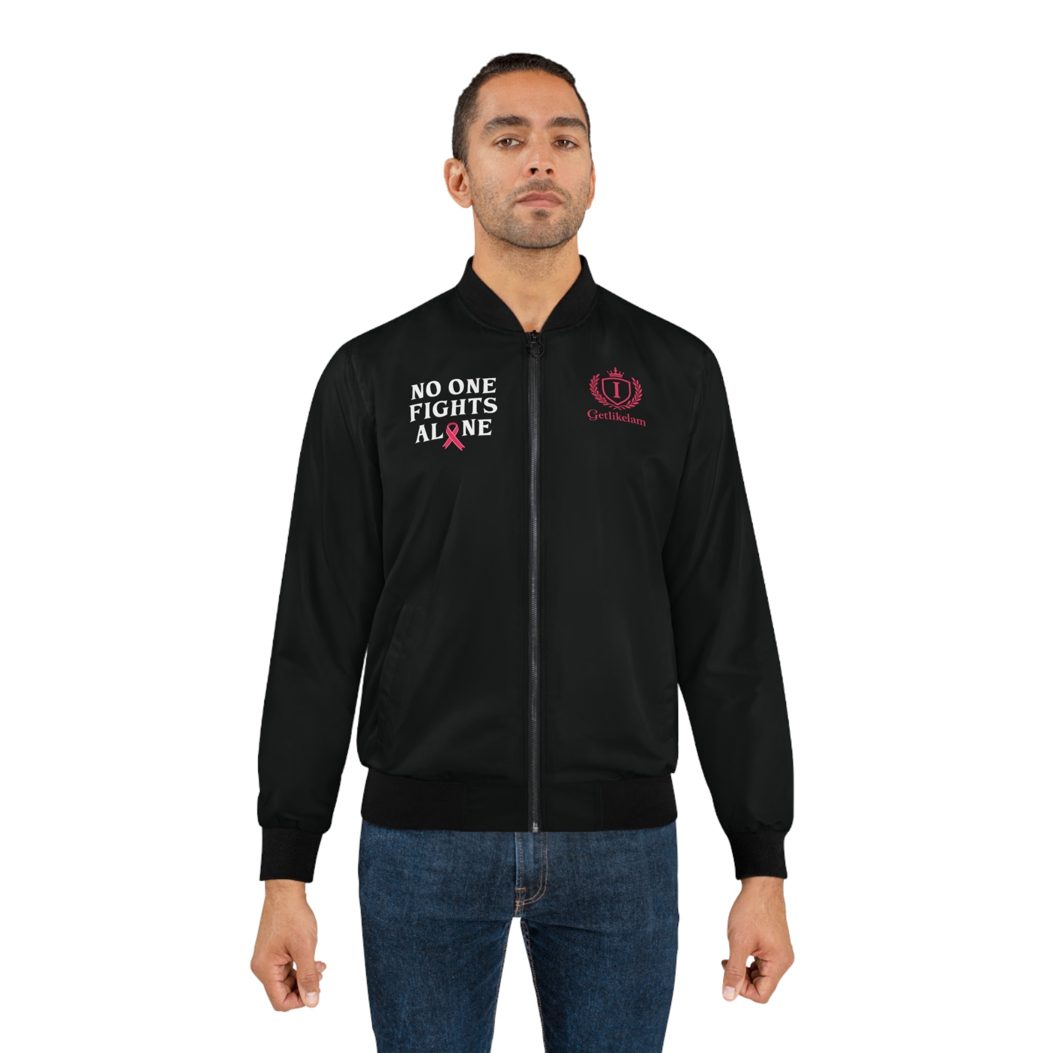No One Fights Alone Bomber Jacket — Cancer Awareness Men's Jacket