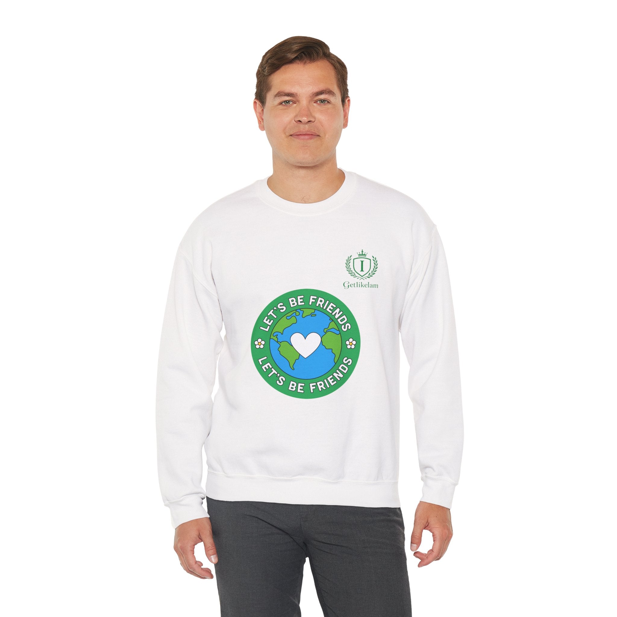 Friendship Earth Crewneck Sweatshirt — "Let's Be Friends" Graphic