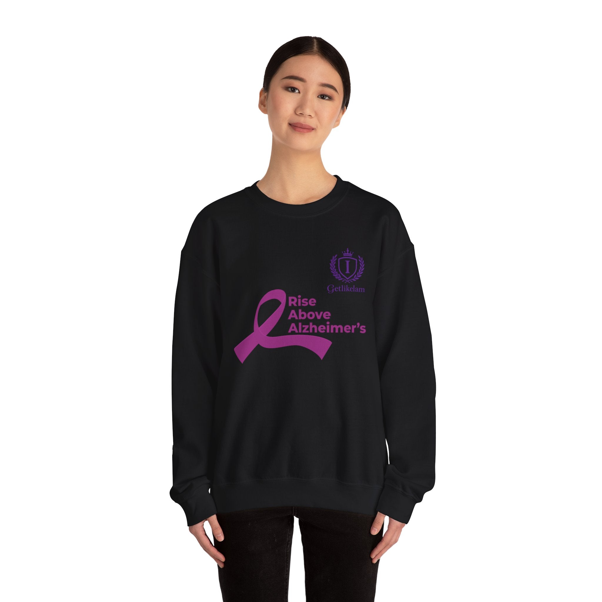 Rise Above Alzheimer's Crewneck Sweatshirt - Purple Ribbon Memory Awareness