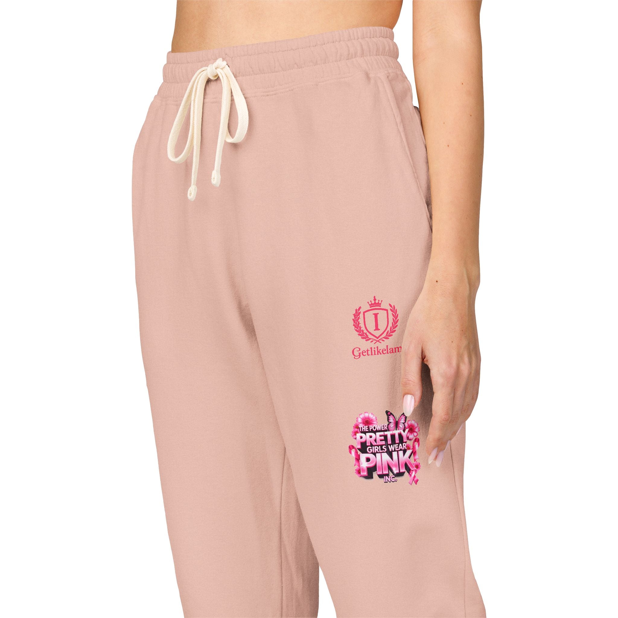 Embroidered Pink Floral Logo Sweatpants — Garment-Dyed Fleece Joggers
