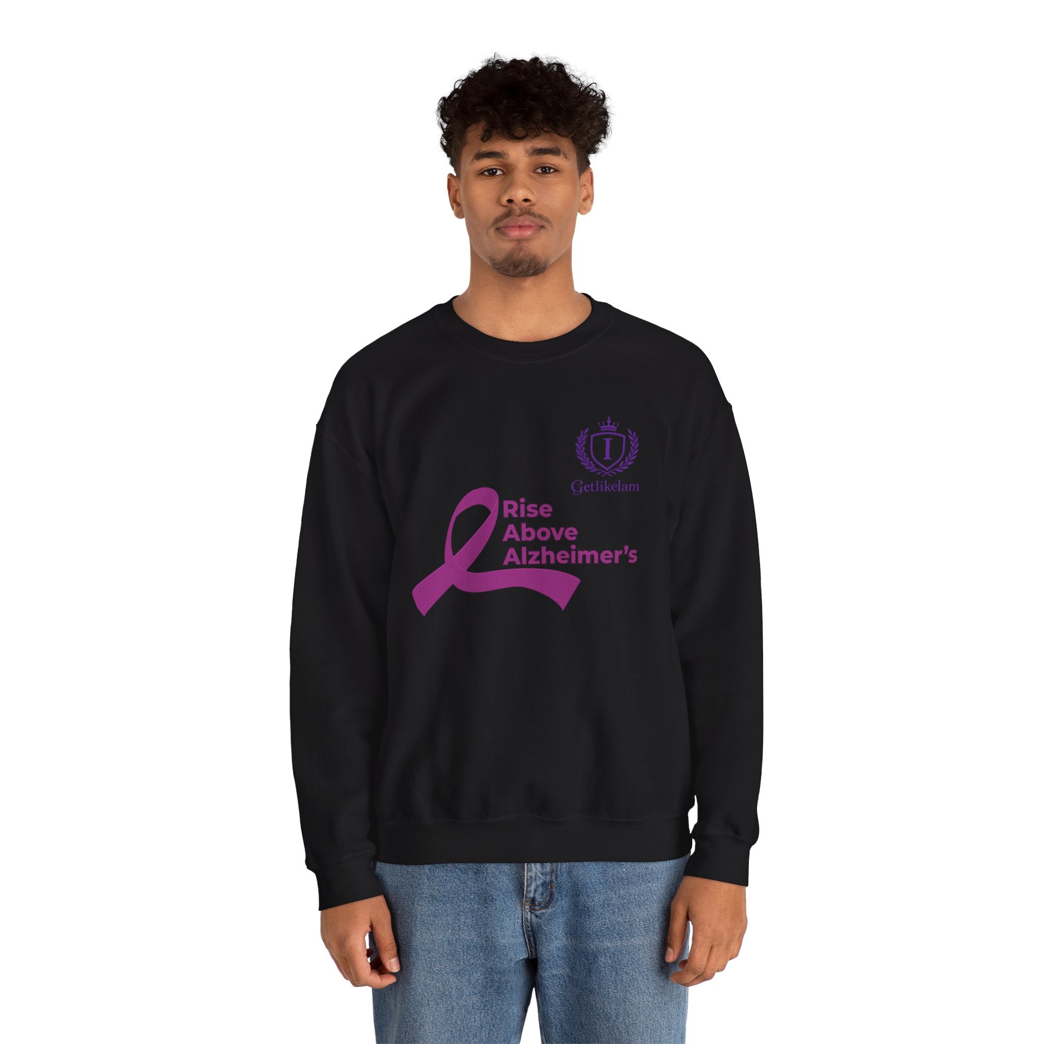 Rise Above Alzheimer's Crewneck Sweatshirt - Purple Ribbon Memory Awareness