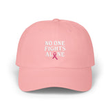 Ball Cap — "No One Fights Alone" Pink Ribbon Cancer Awareness Hat