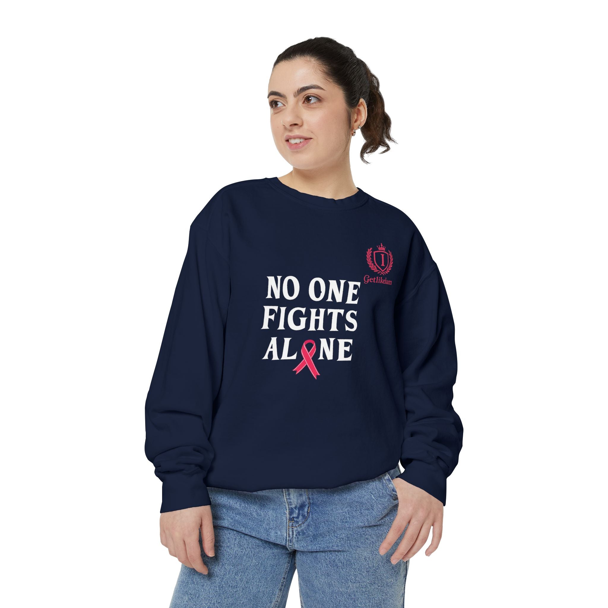 No One Fights Alone Sweatshirt — Cancer Awareness Crewneck
