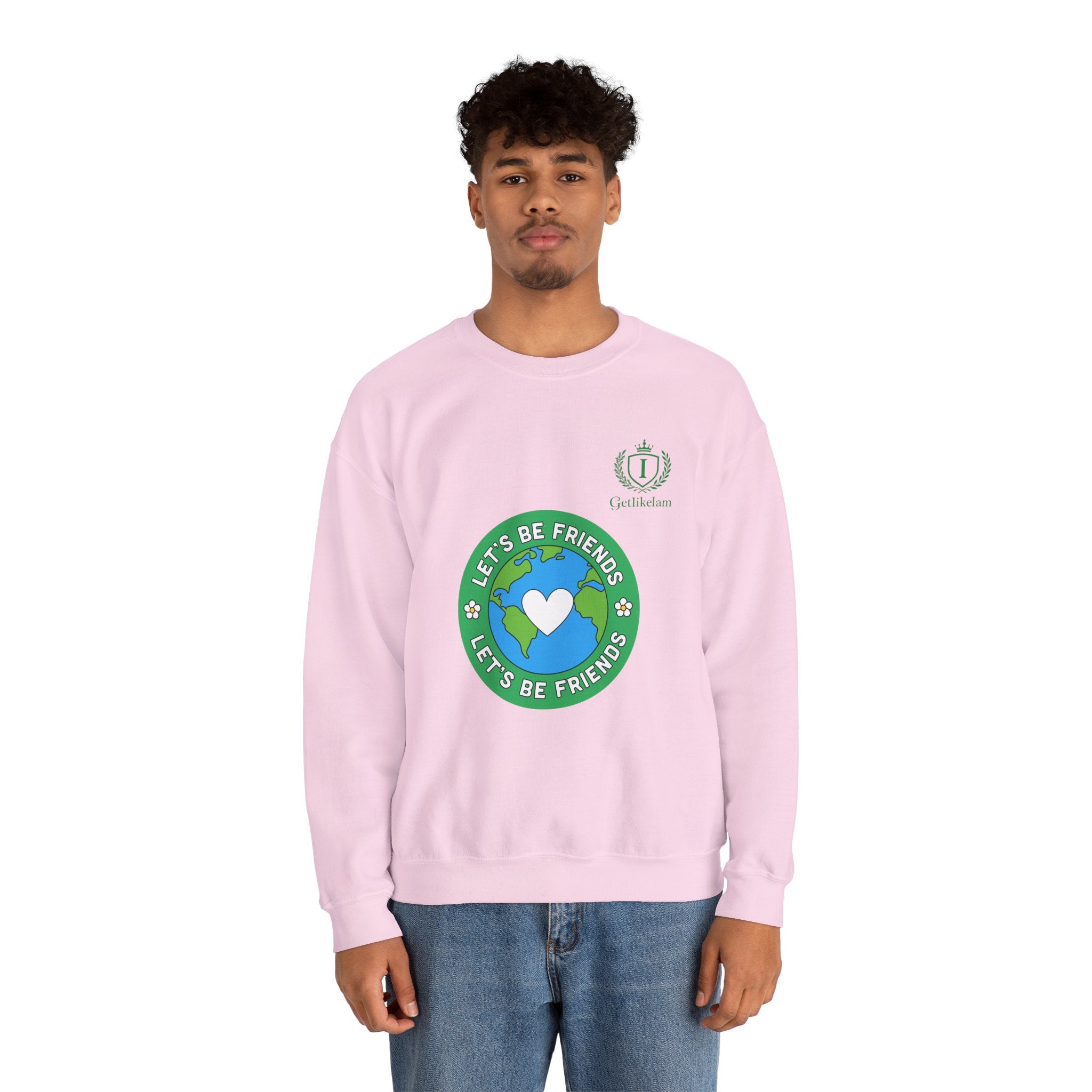 Friendship Earth Crewneck Sweatshirt — "Let's Be Friends" Graphic